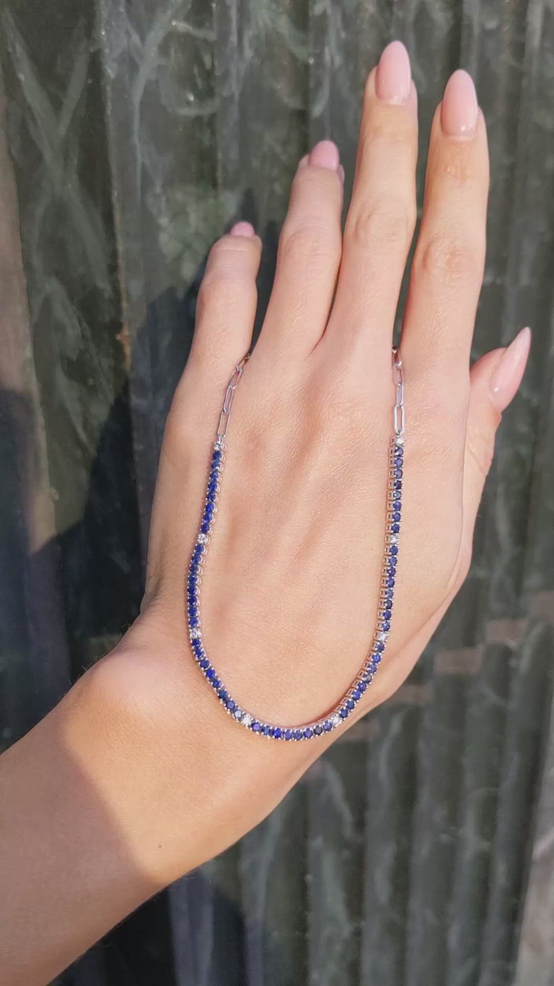 2.63 Ct. Blue Sapphire and Natural Diamond Pave Necklace, 14K White Gold Size Video