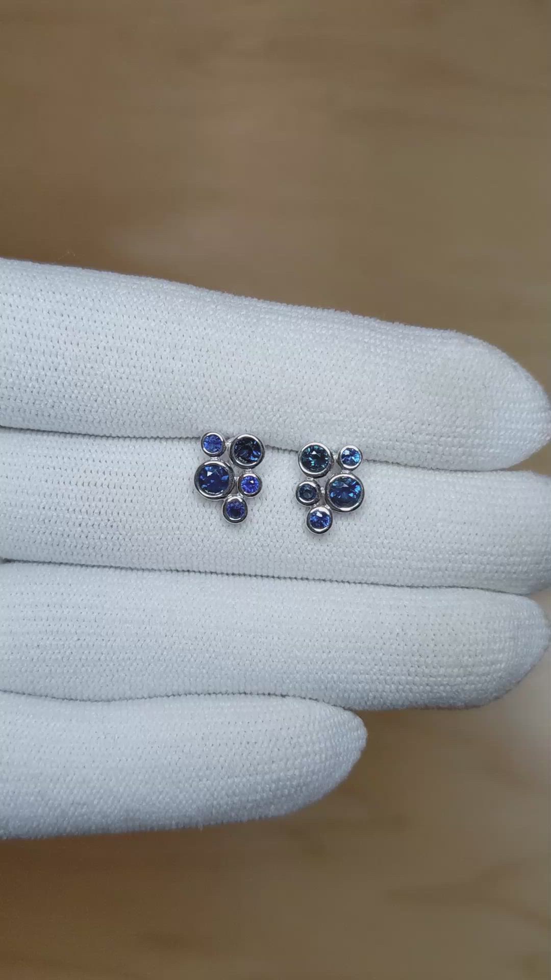 0.70 Ct.Tw. Blue Sapphire Bezel Earrings, 14K White Gold Size Video