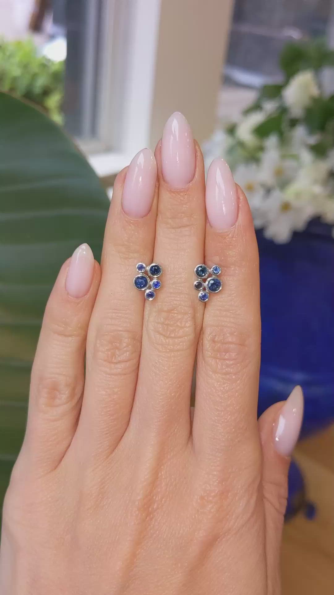 0.70 Ct.Tw. Blue Sapphire Bezel Earrings, 14K White Gold Size Video