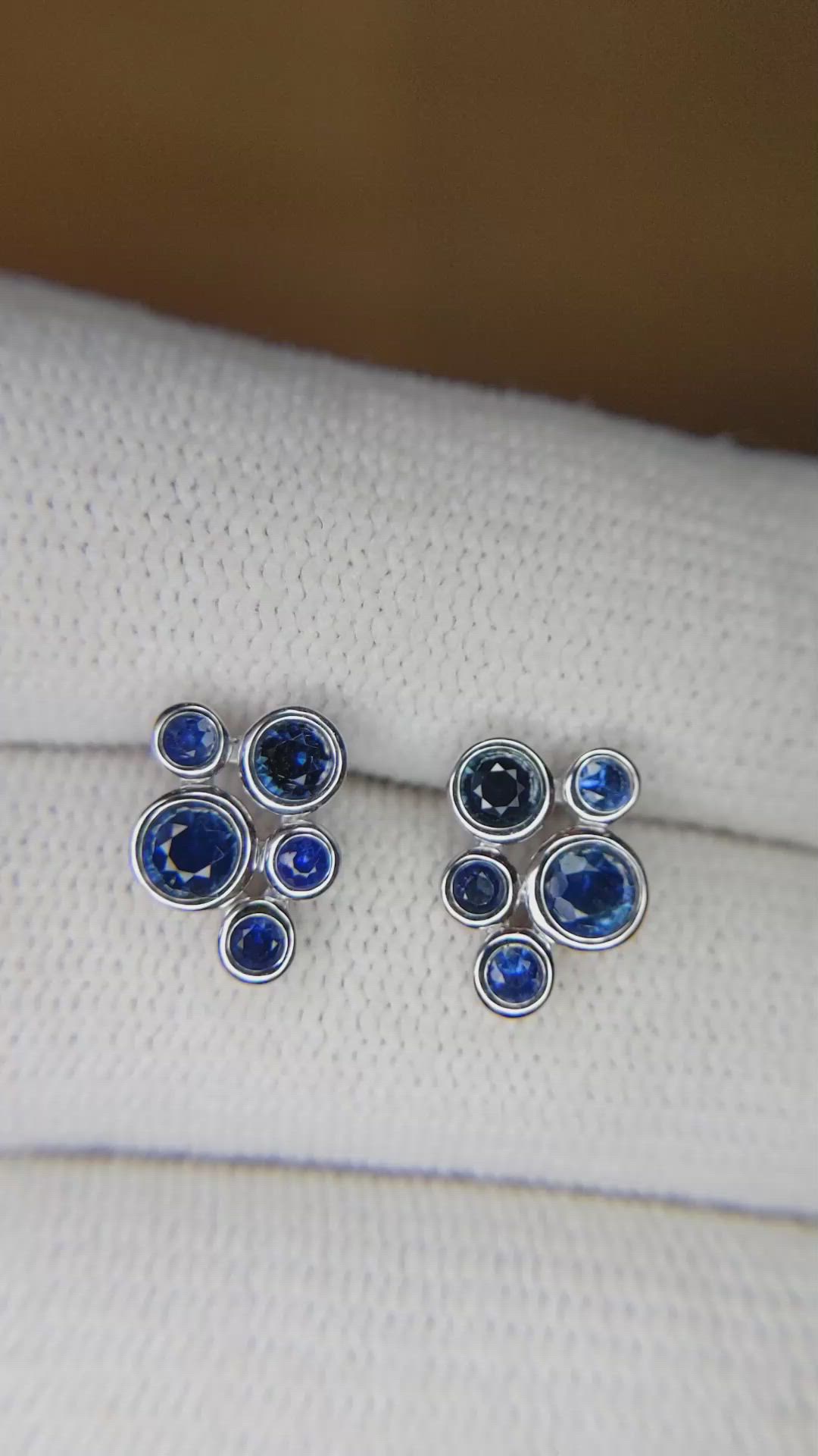 0.70 Ct.Tw. Blue Sapphire Bezel Earrings, 14K White Gold Size Video
