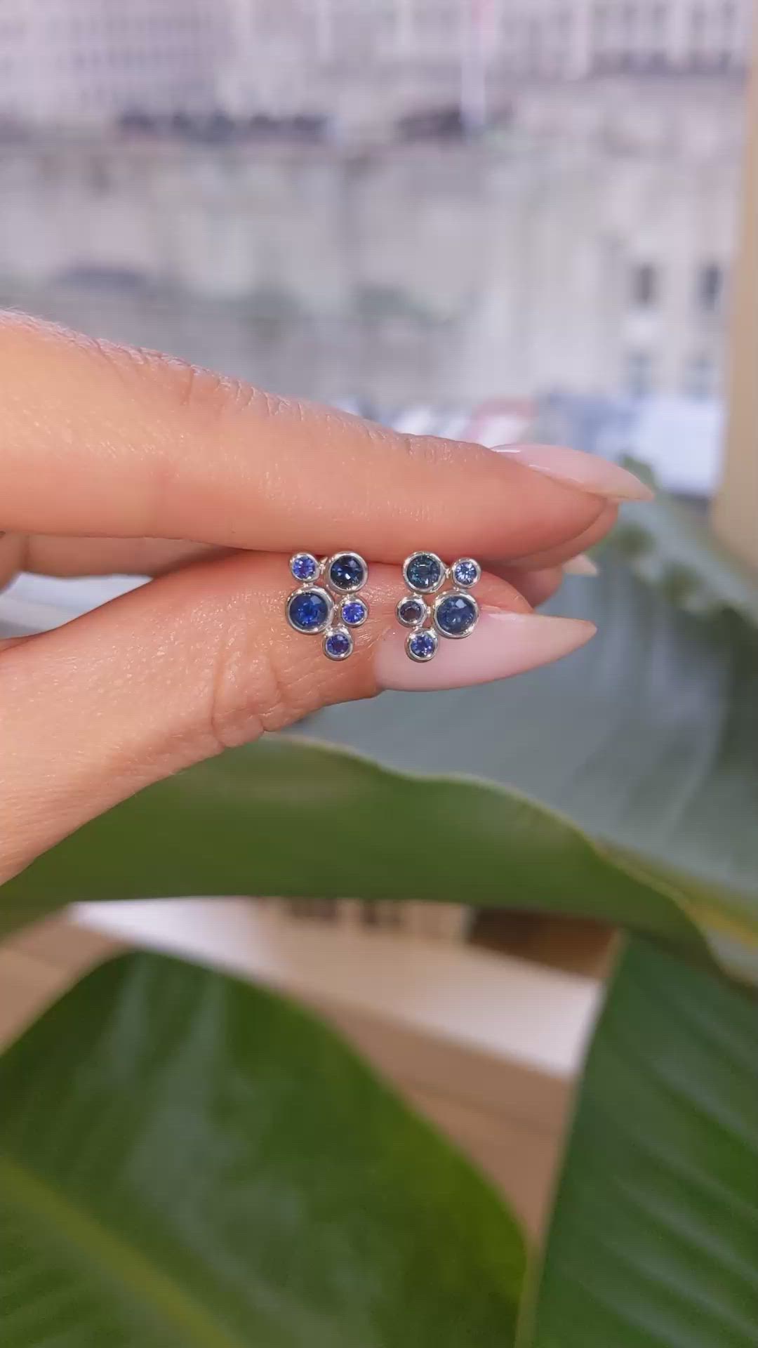 0.70 Ct.Tw. Blue Sapphire Bezel Earrings, 14K White Gold Size Video