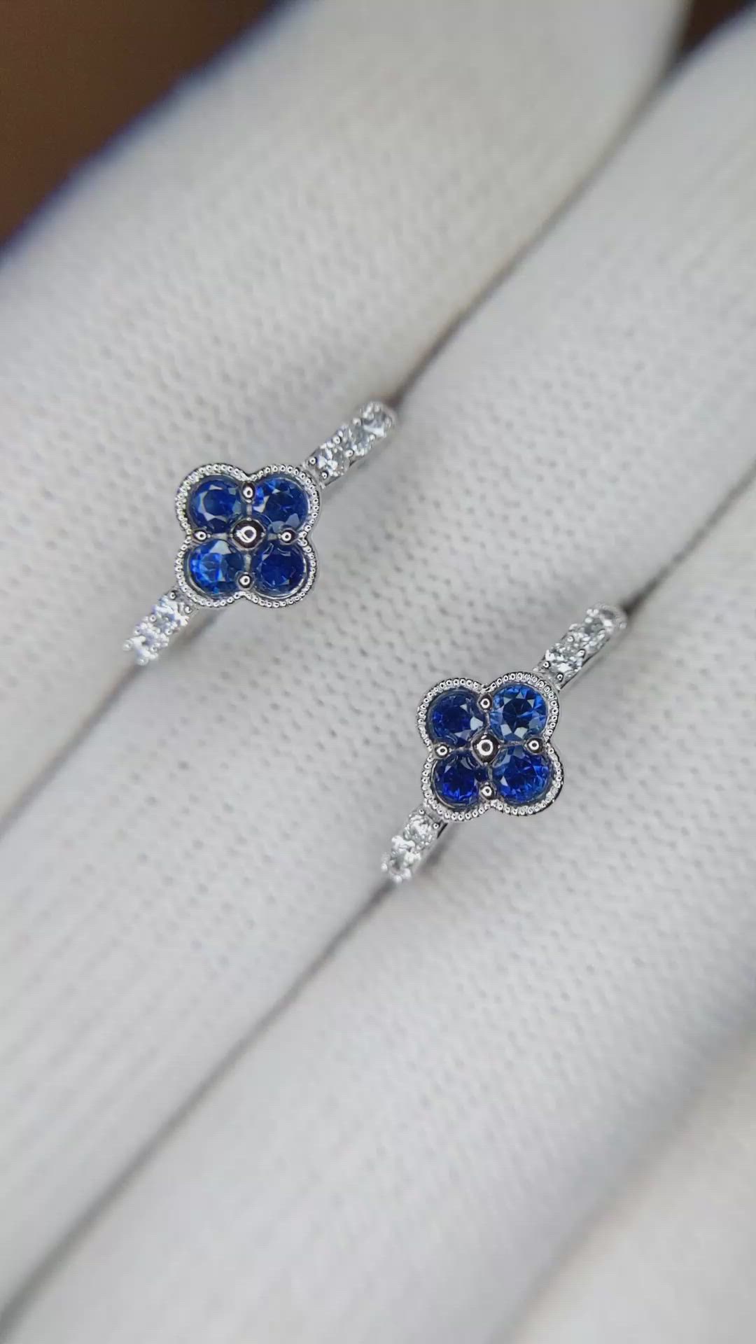 0.40 Ct.Tw. Blue Sapphire and Natural Diamond Pave Earrings, 14K White Gold Size Video