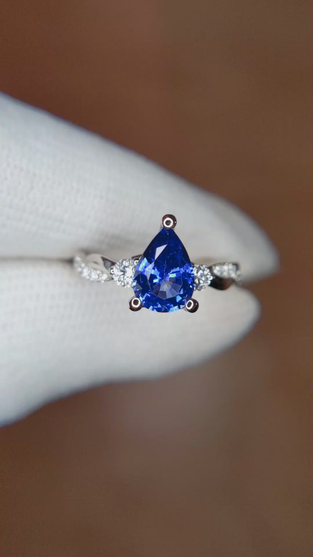 1.20 Ct. Blue Sapphire and Natural Diamond Pave Ring, Platinum 950 Size Video