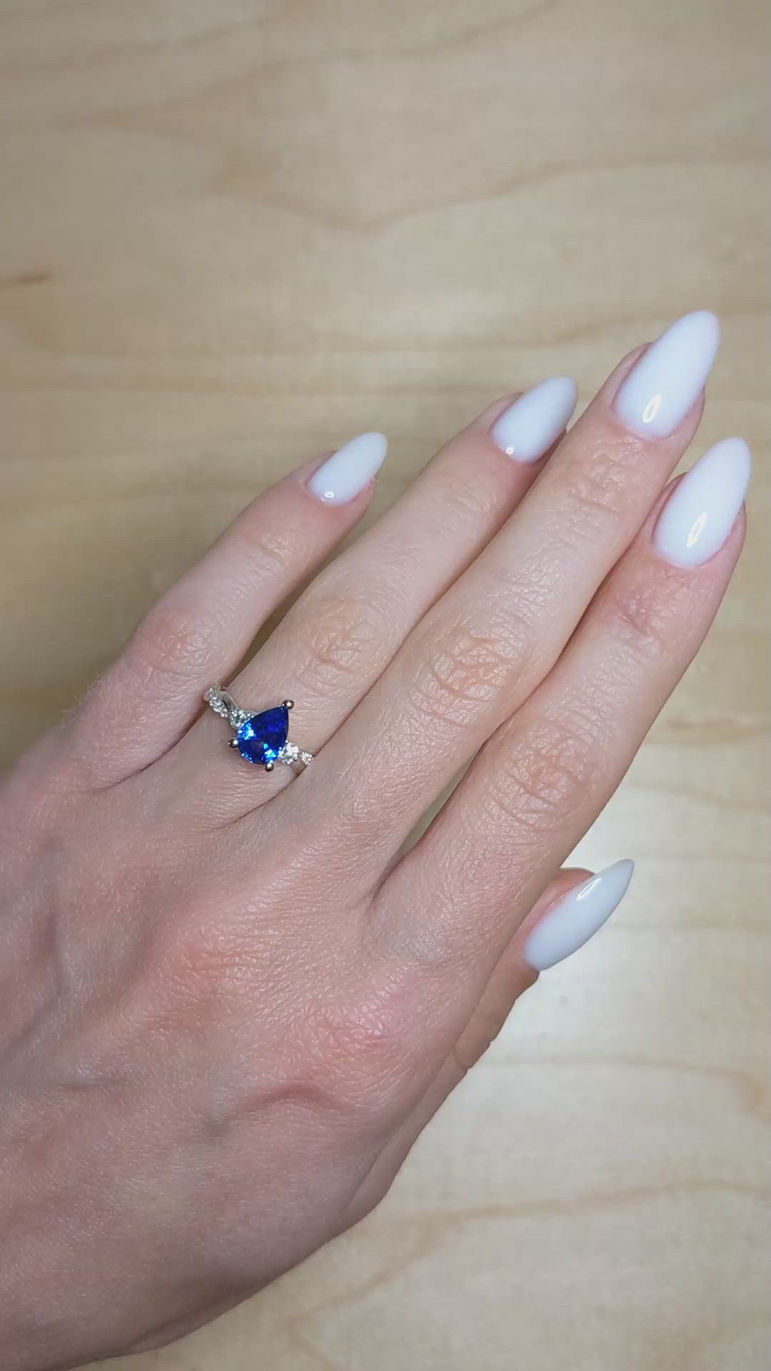 1.20 Ct. Blue Sapphire and Natural Diamond Pave Ring, Platinum 950 Size Video