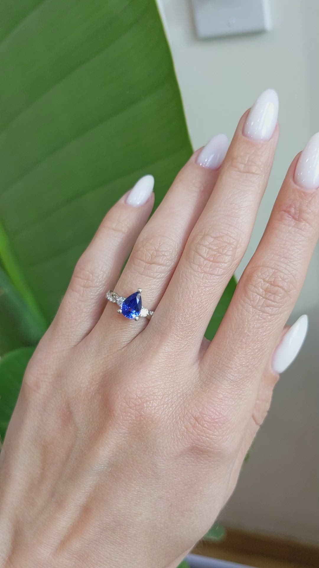 1.20 Ct. Blue Sapphire and Natural Diamond Pave Ring, Platinum 950 Size Video