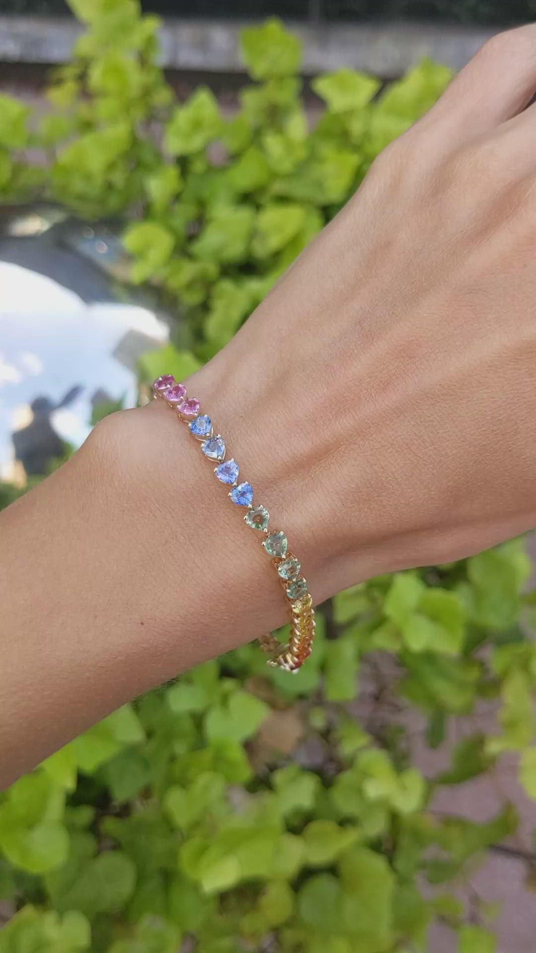 11.50 Ct.Tw. Multi Color Sapphire Tennis/Line Bracelet, 14K Yellow Gold Size Video