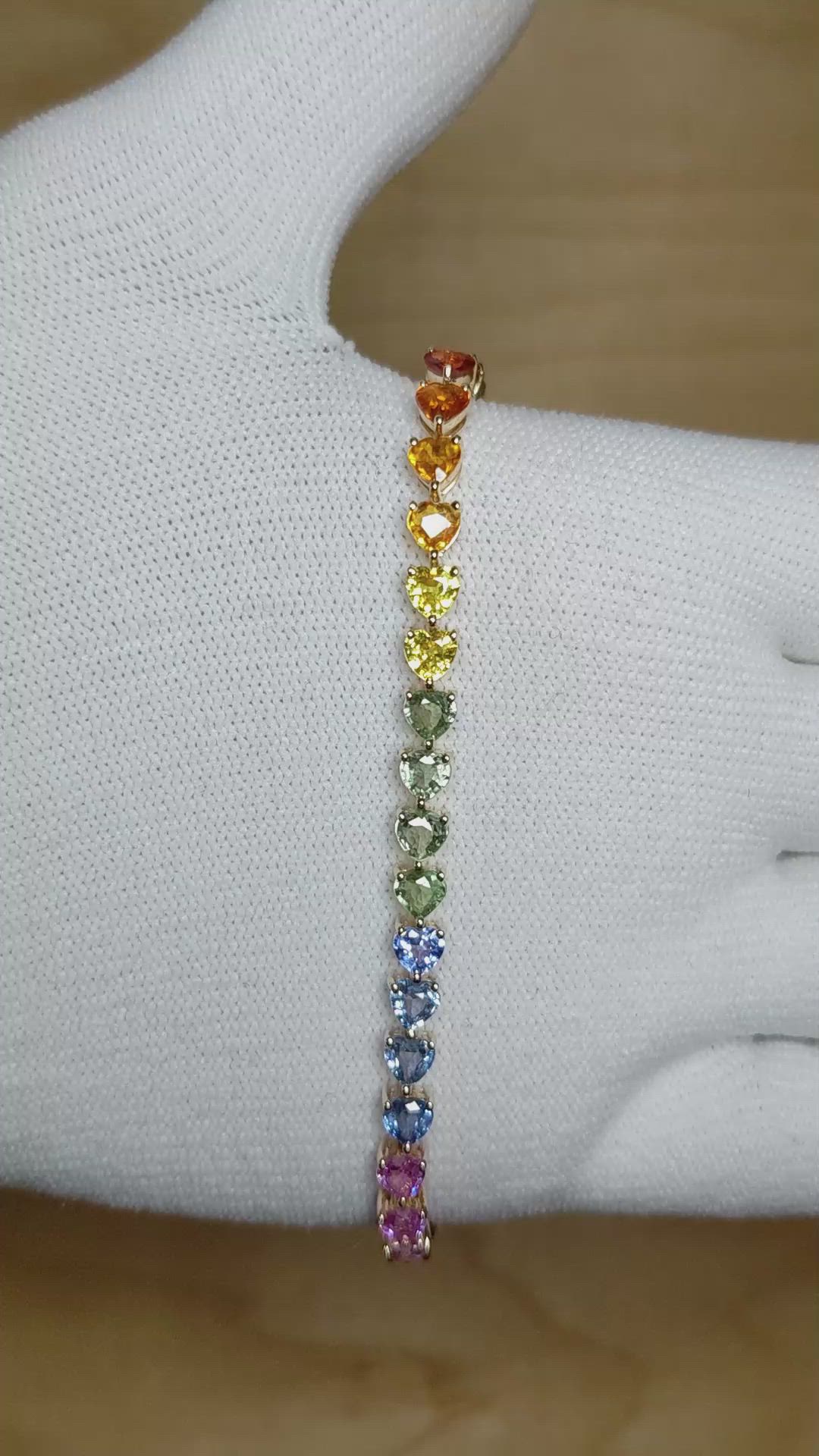 11.50 Ct.Tw. Multi Color Sapphire Tennis/Line Bracelet, 14K Yellow Gold Size Video