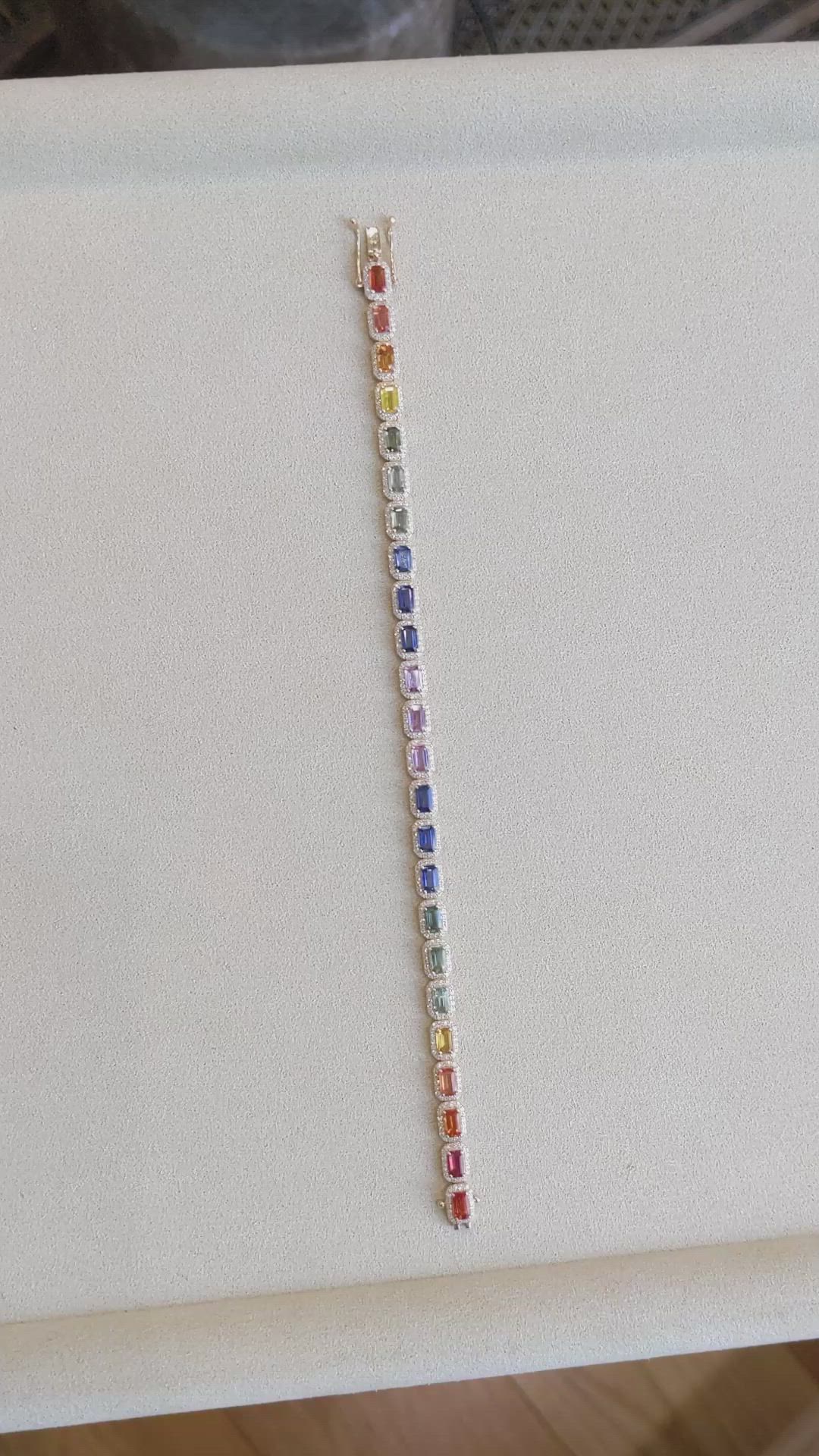 8.40 Ct.Tw.Total Carat Weight Multi Color Sapphire and Natural Diamond Pave Bracelet, 14K Yellow Gold Size Video