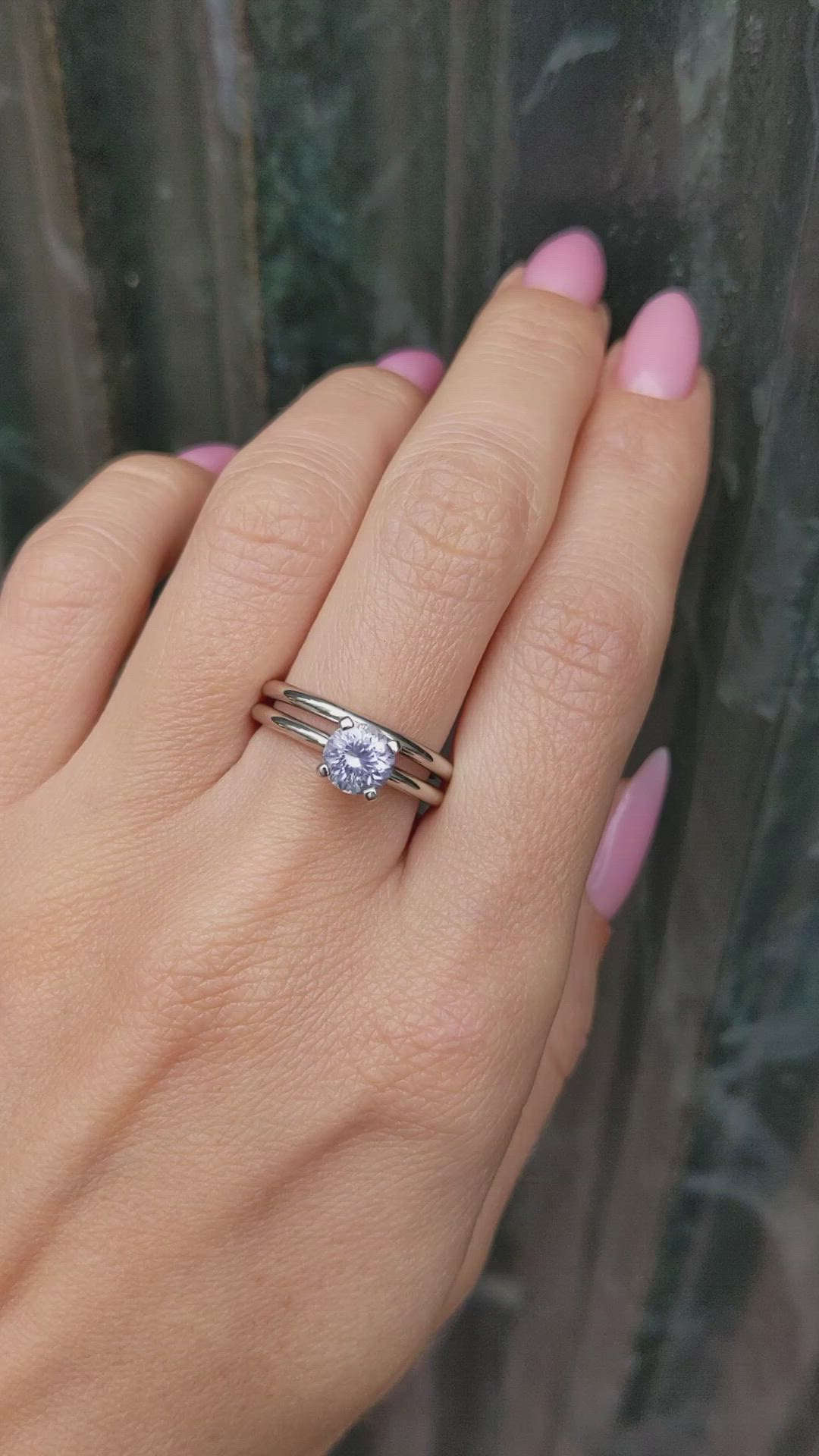 1.15 Ct. Pinkish Purple Sapphire Wedding Set Ring, Platinum 950 Size Video