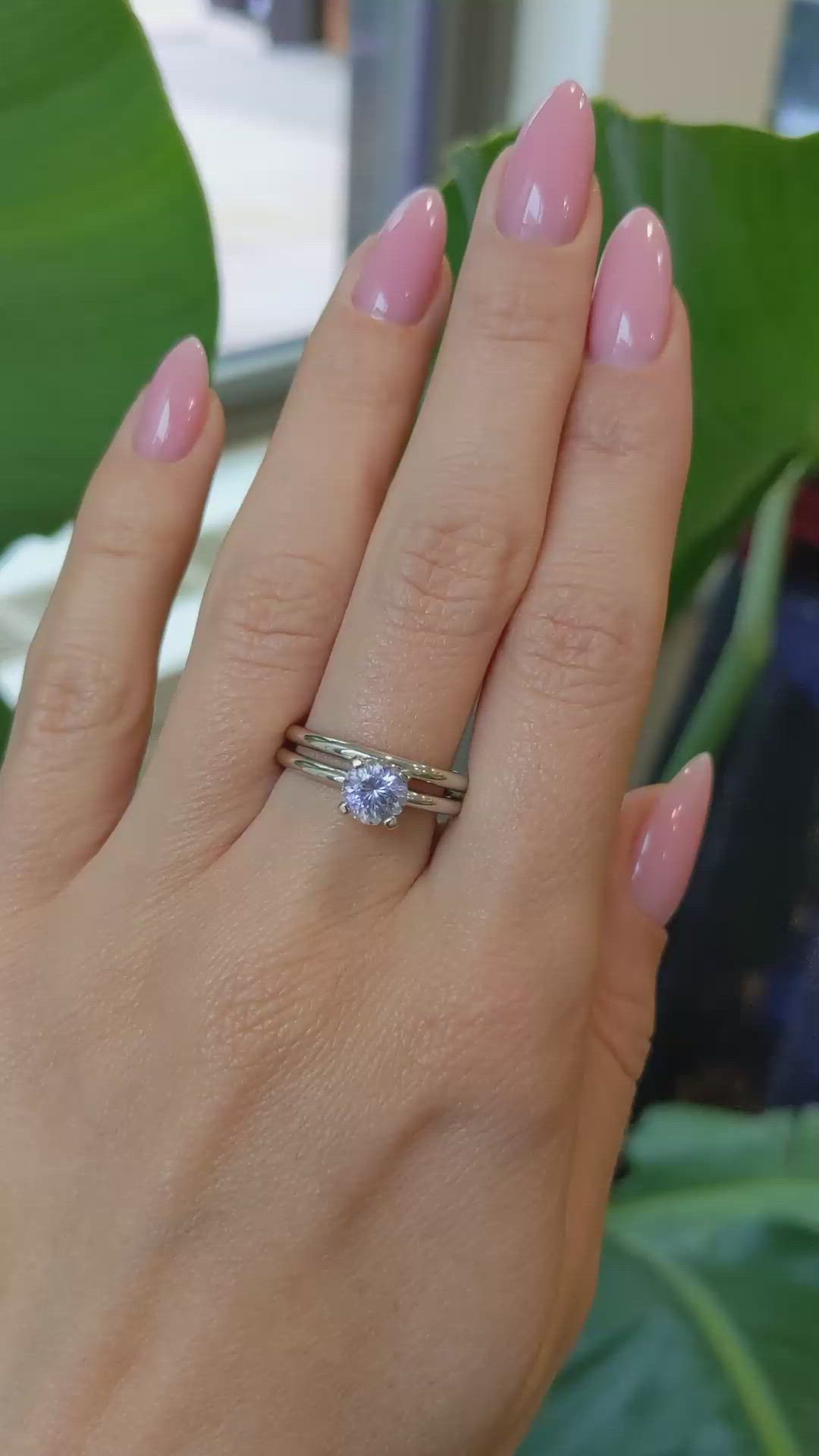 1.15 Ct. Pinkish Purple Sapphire Wedding Set Ring, Platinum 950 Size Video