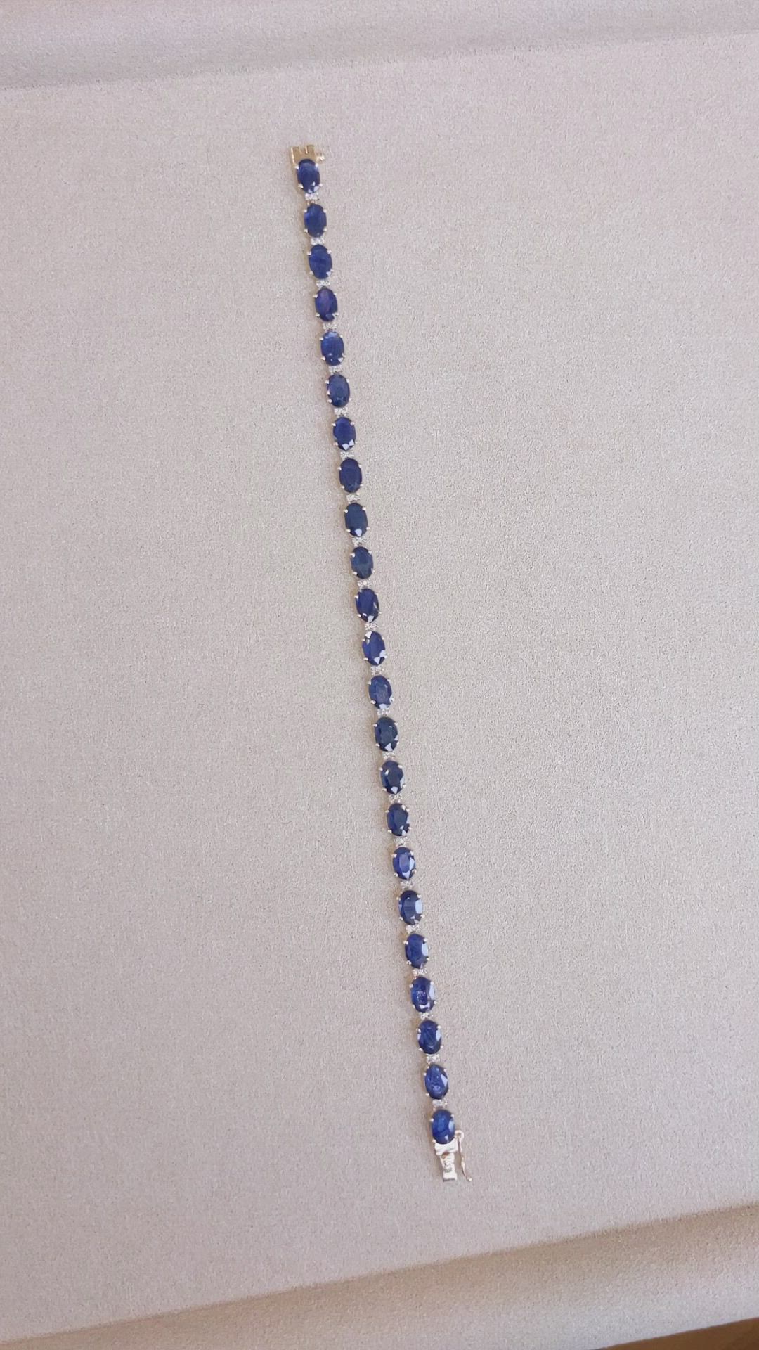 10.45 Ct.Tw. Blue Sapphire and Natural Diamond Tennis/Line Bracelet, 14K Yellow Gold Size Video