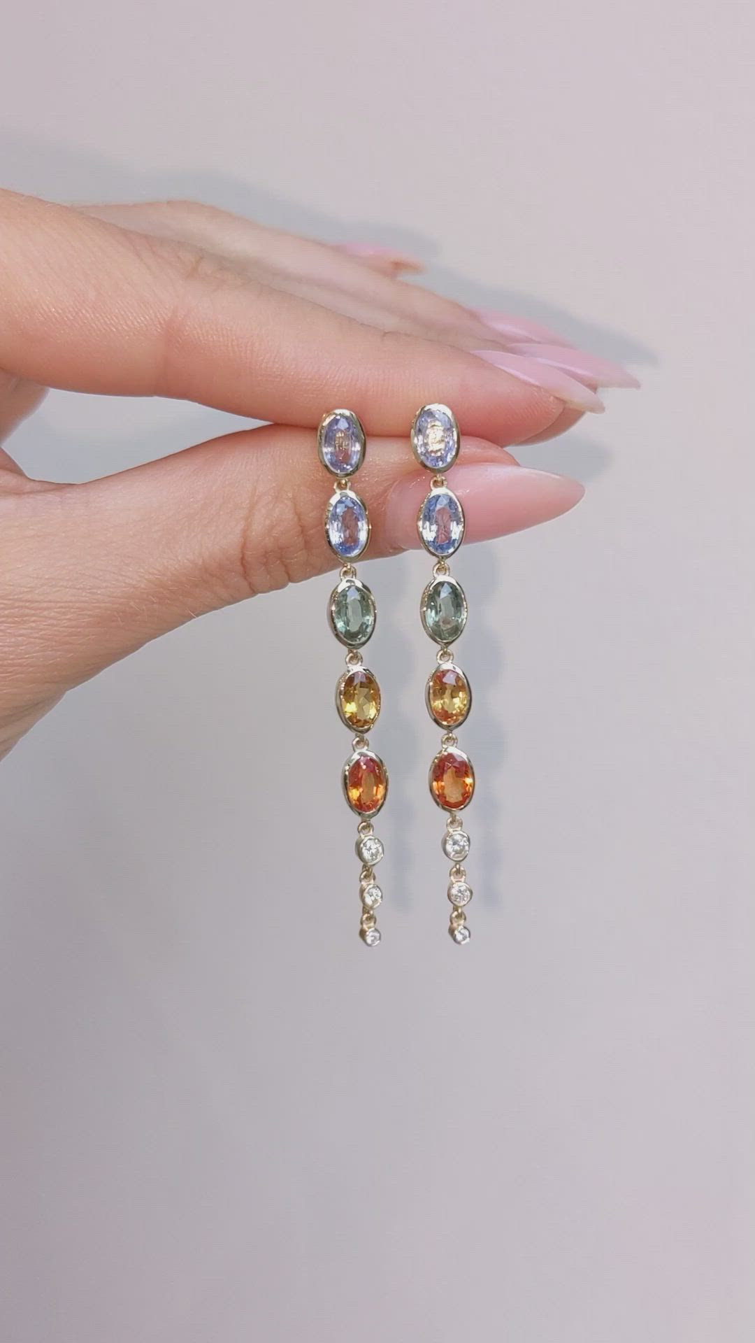 5.78 Ct.Tw. Multi Color Sapphire and Natural Diamond Bezel Earrings, 14K White Gold Size Video