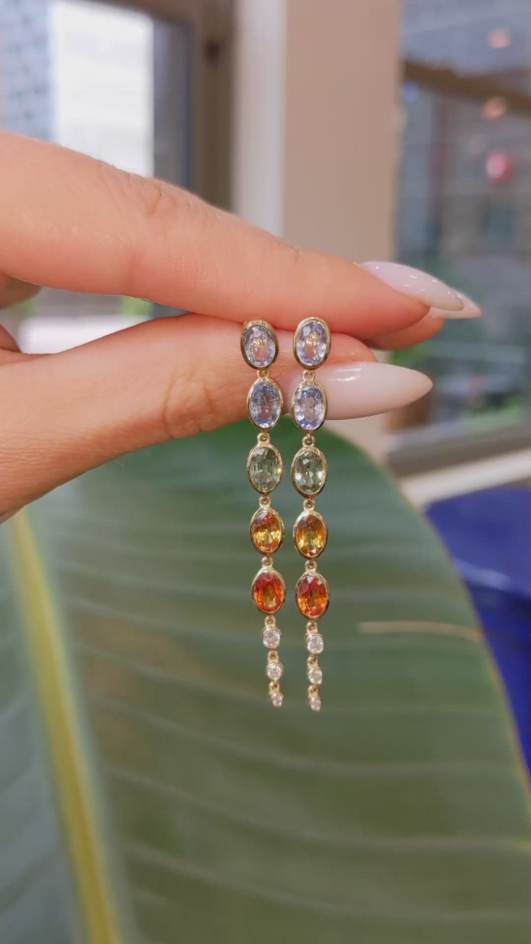 5.78 Ct.Tw. Multi Color Sapphire and Natural Diamond Bezel Earrings, 14K White Gold Size Video