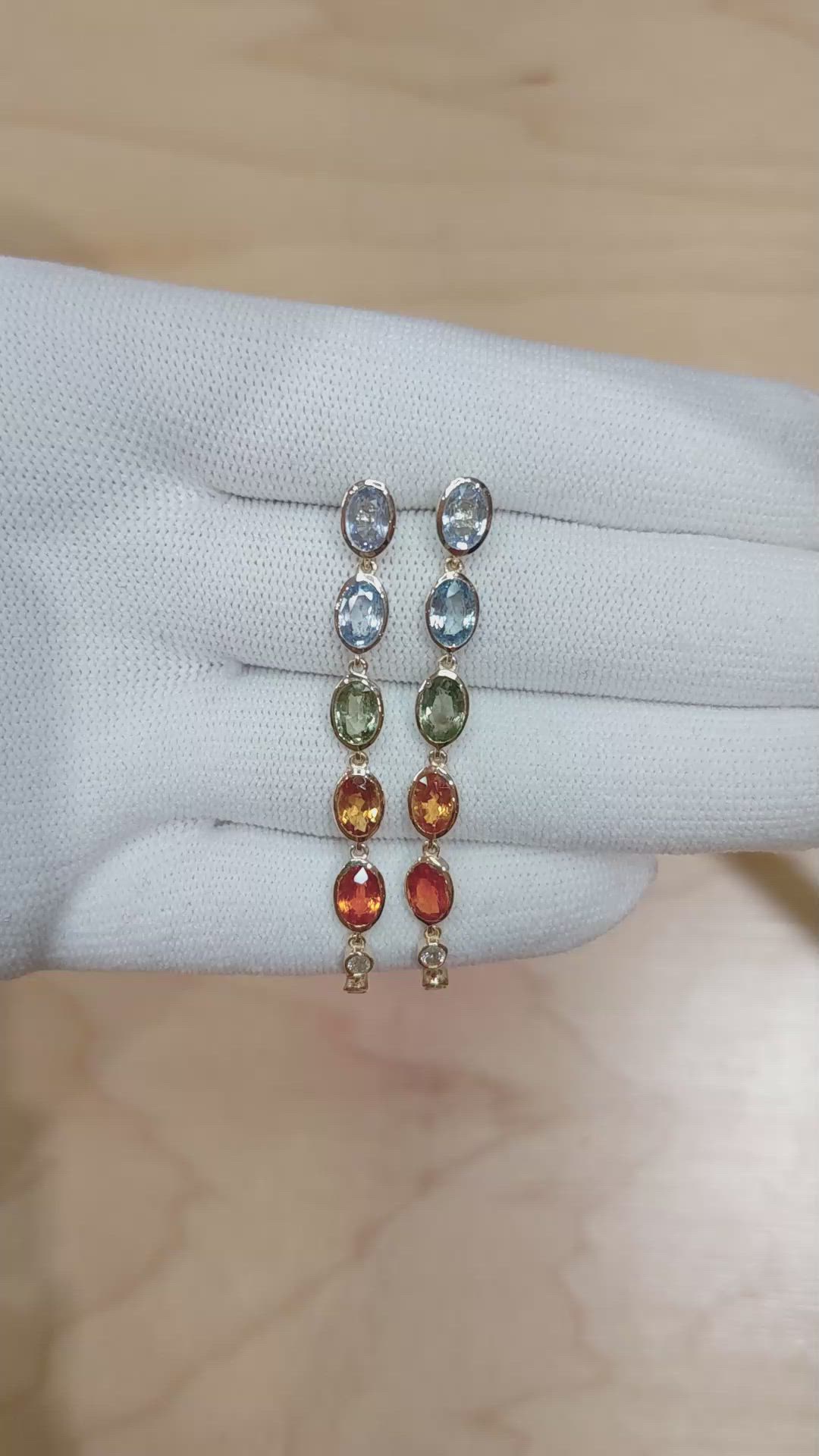 5.78 Ct.Tw. Multi Color Sapphire and Natural Diamond Bezel Earrings, 14K White Gold Size Video