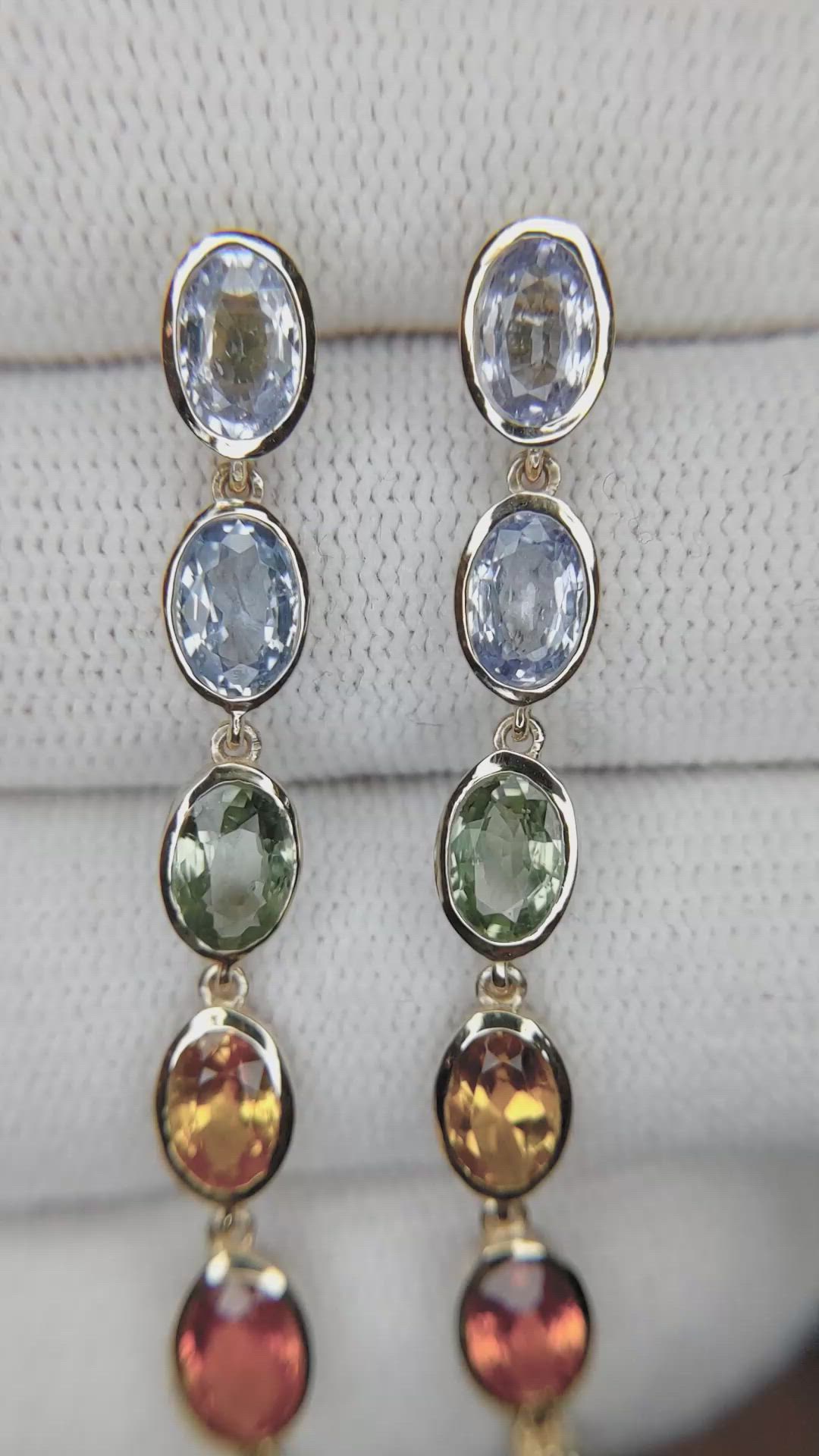 5.78 Ct.Tw. Multi Color Sapphire and Natural Diamond Bezel Earrings, 14K White Gold Size Video