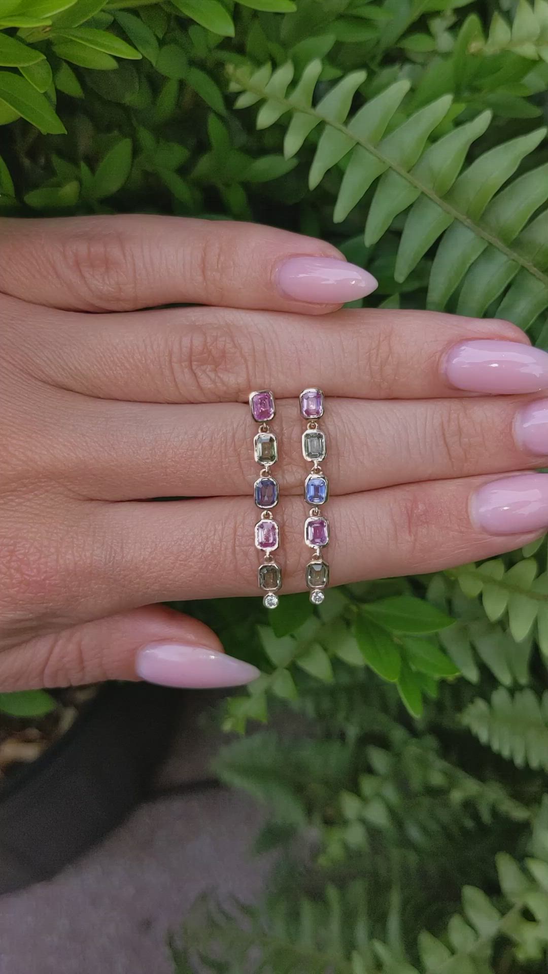 1.97 Ct.Tw. Multi Color Sapphire and Natural Diamond Bezel Earrings, 14K Rose Gold Size Video