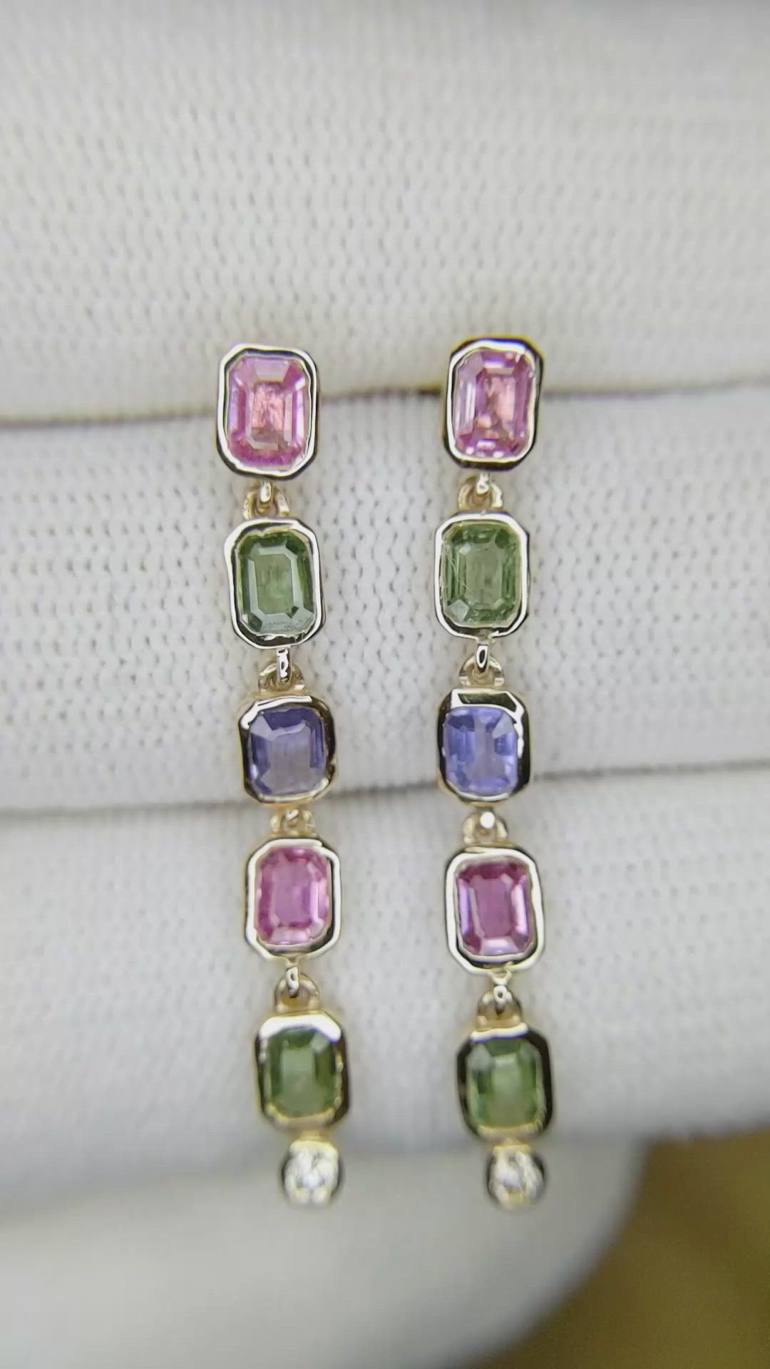 1.97 Ct.Tw. Multi Color Sapphire and Natural Diamond Bezel Earrings, 14K Rose Gold Size Video