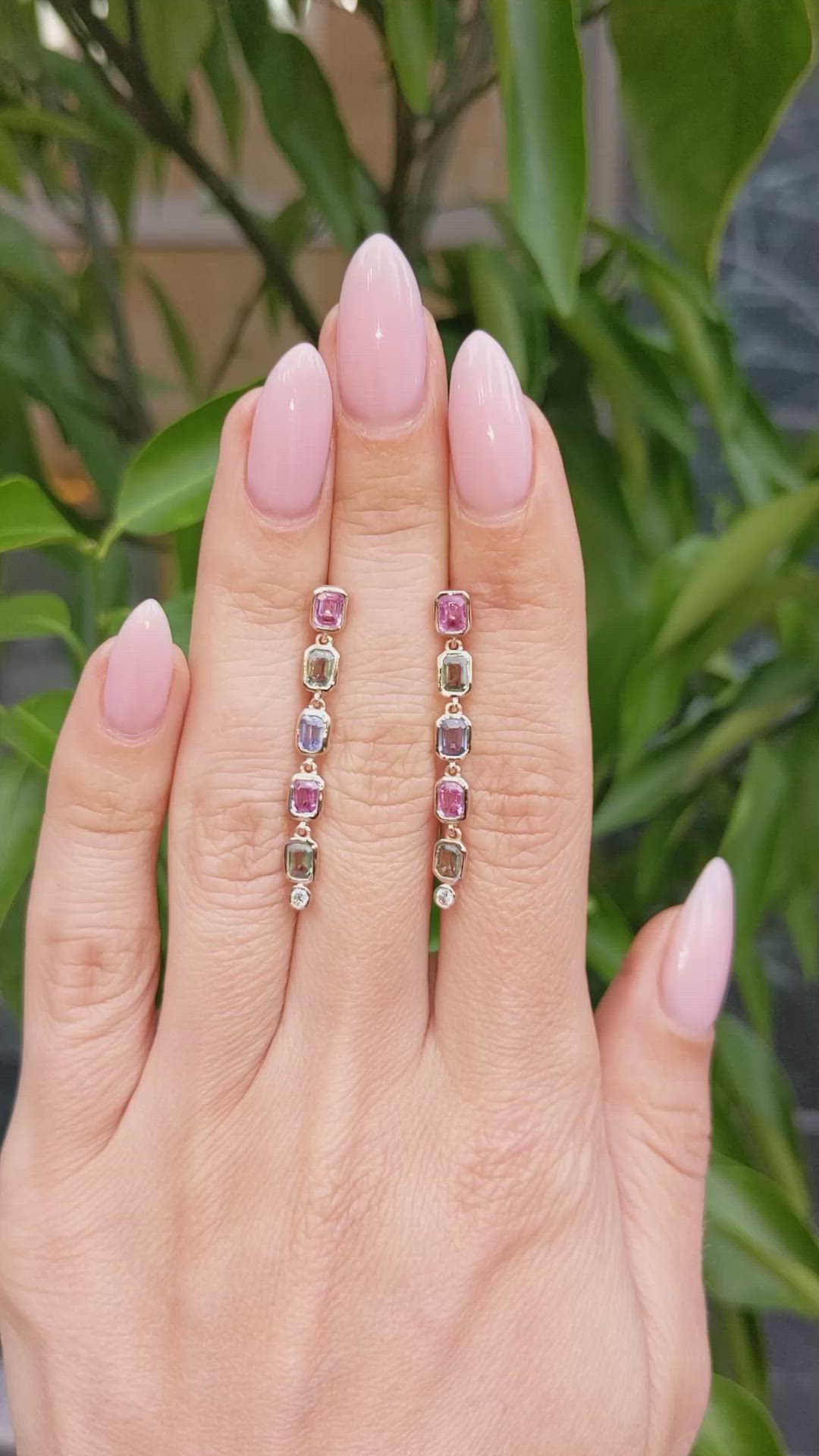 1.97 Ct.Tw. Multi Color Sapphire and Natural Diamond Bezel Earrings, 14K Rose Gold Size Video