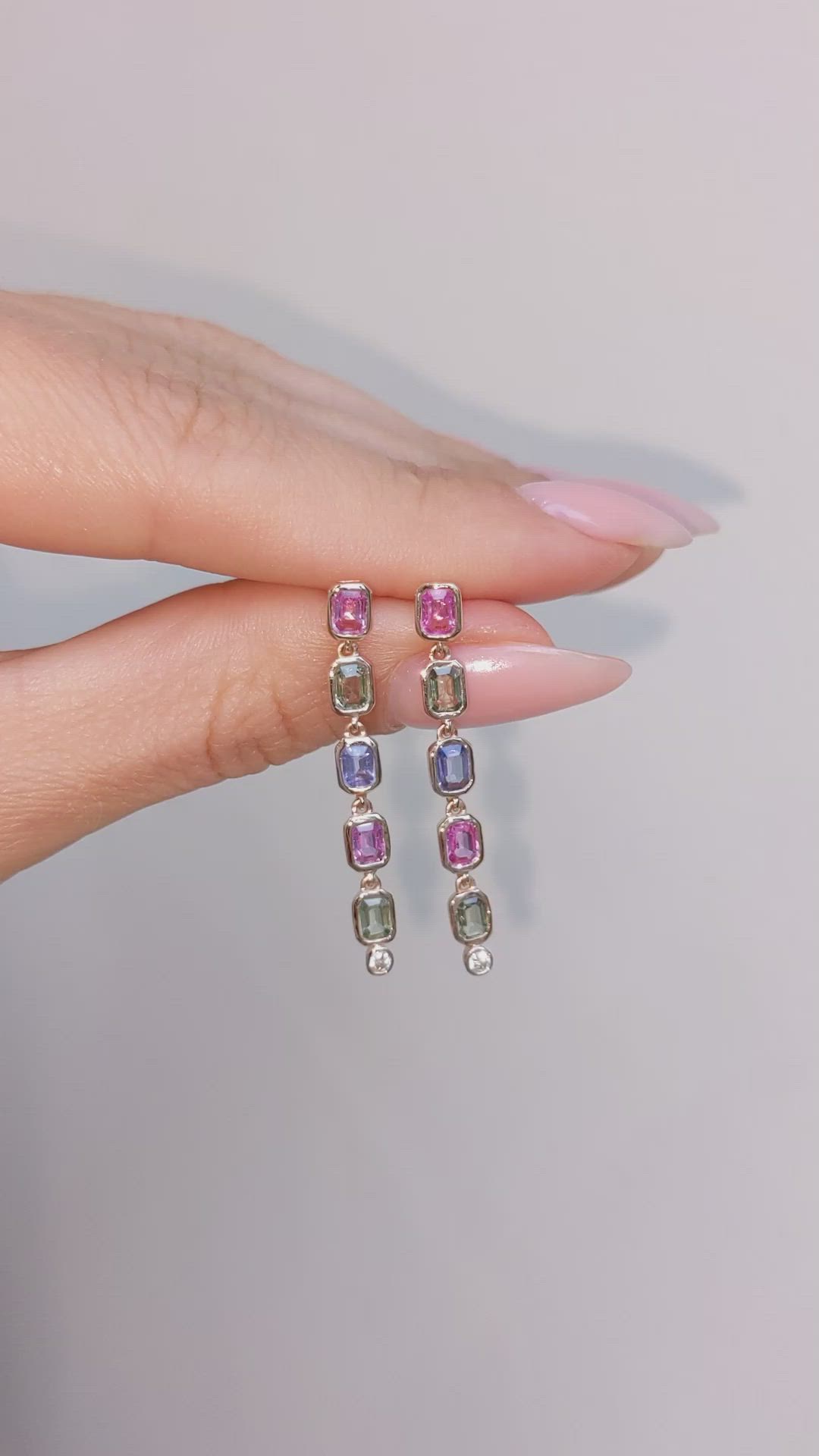 1.97 Ct.Tw. Multi Color Sapphire and Natural Diamond Bezel Earrings, 14K Rose Gold Size Video