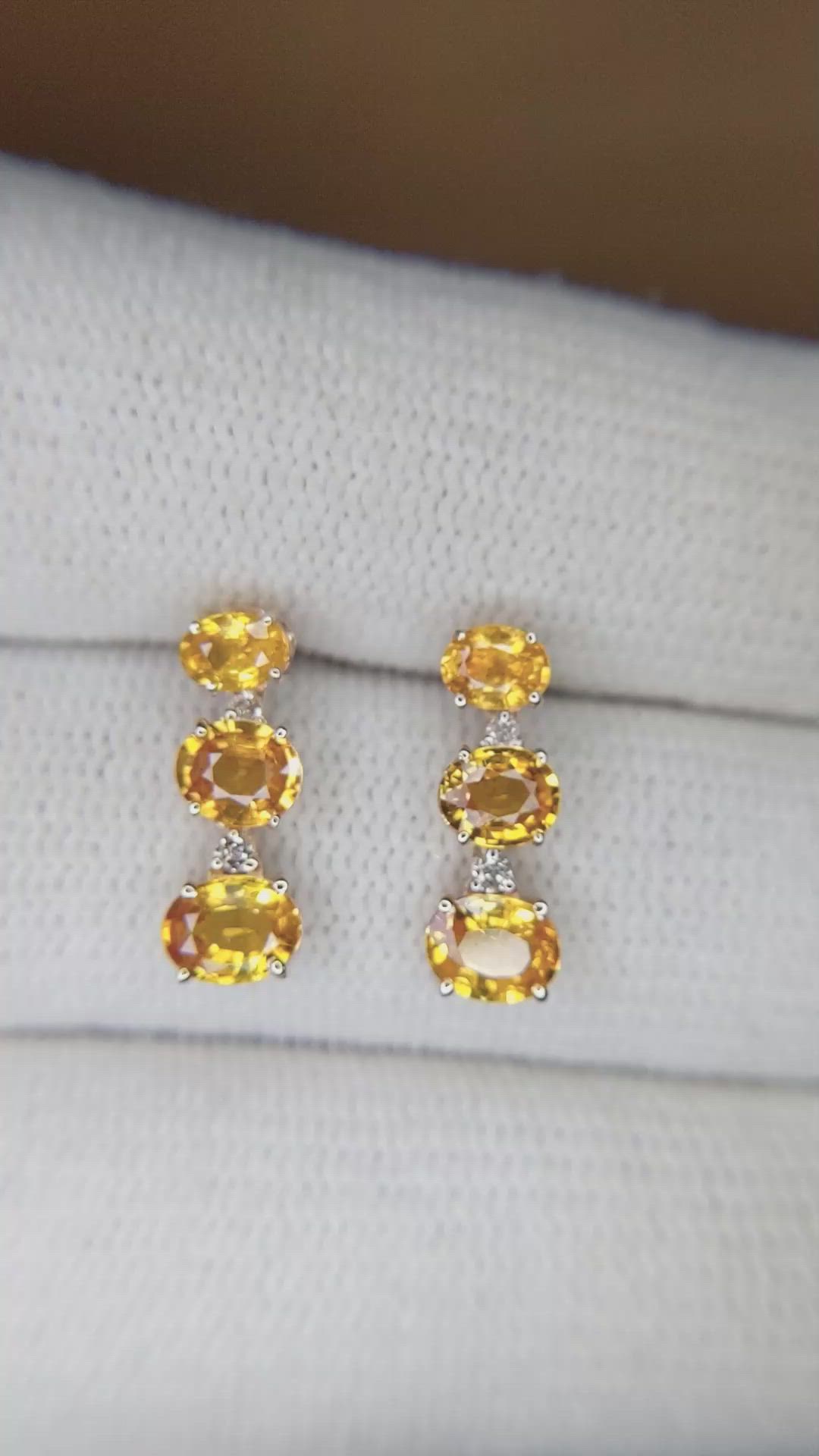 1.06&nbsp;Ct.Tw.Total Carat Weight Yellow Sapphire and Natural Diamond Drops Earrings, 14K Yellow Gold Size Video