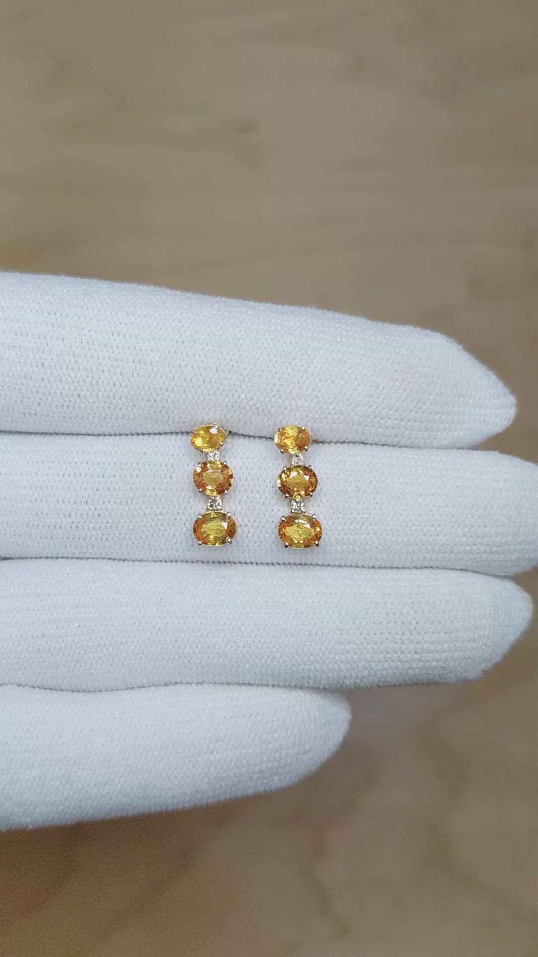 1.06&nbsp;Ct.Tw.Total Carat Weight Yellow Sapphire and Natural Diamond Drops Earrings, 14K Yellow Gold Size Video
