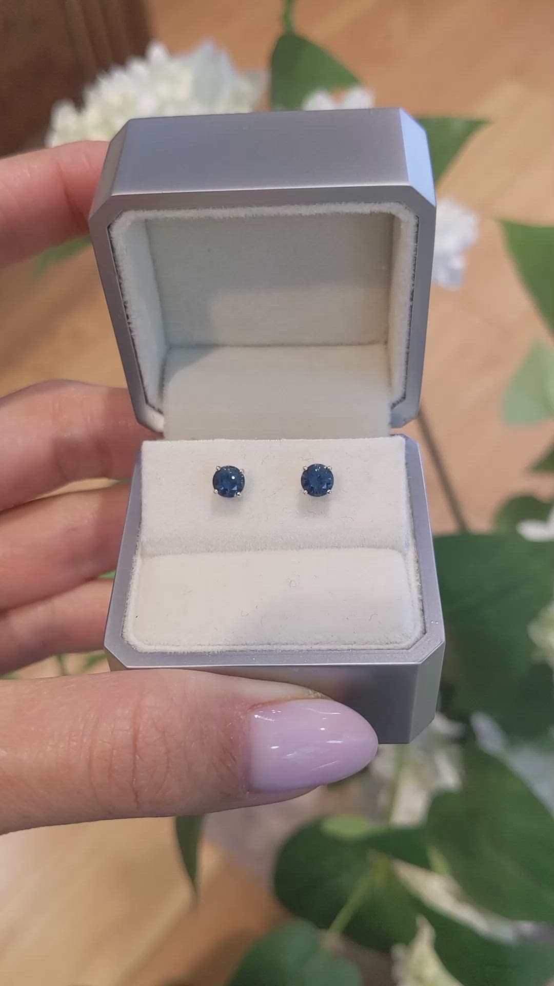 0.85 Ct.Tw.Total Carat Weight Greenish Blue Sapphire Studs Earrings, 14K Yellow Gold Size Video