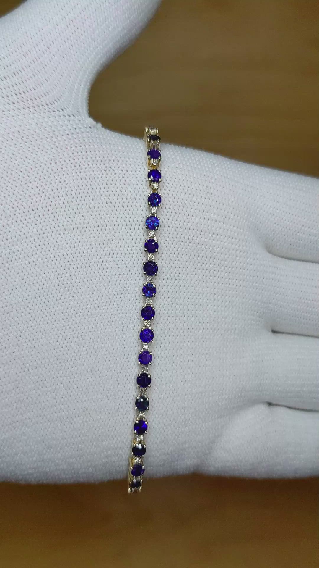 4.70 Ct.Tw. Blue Sapphire and Natural Diamond Tennis/Line Bracelet, 14K Yellow Gold Size Video