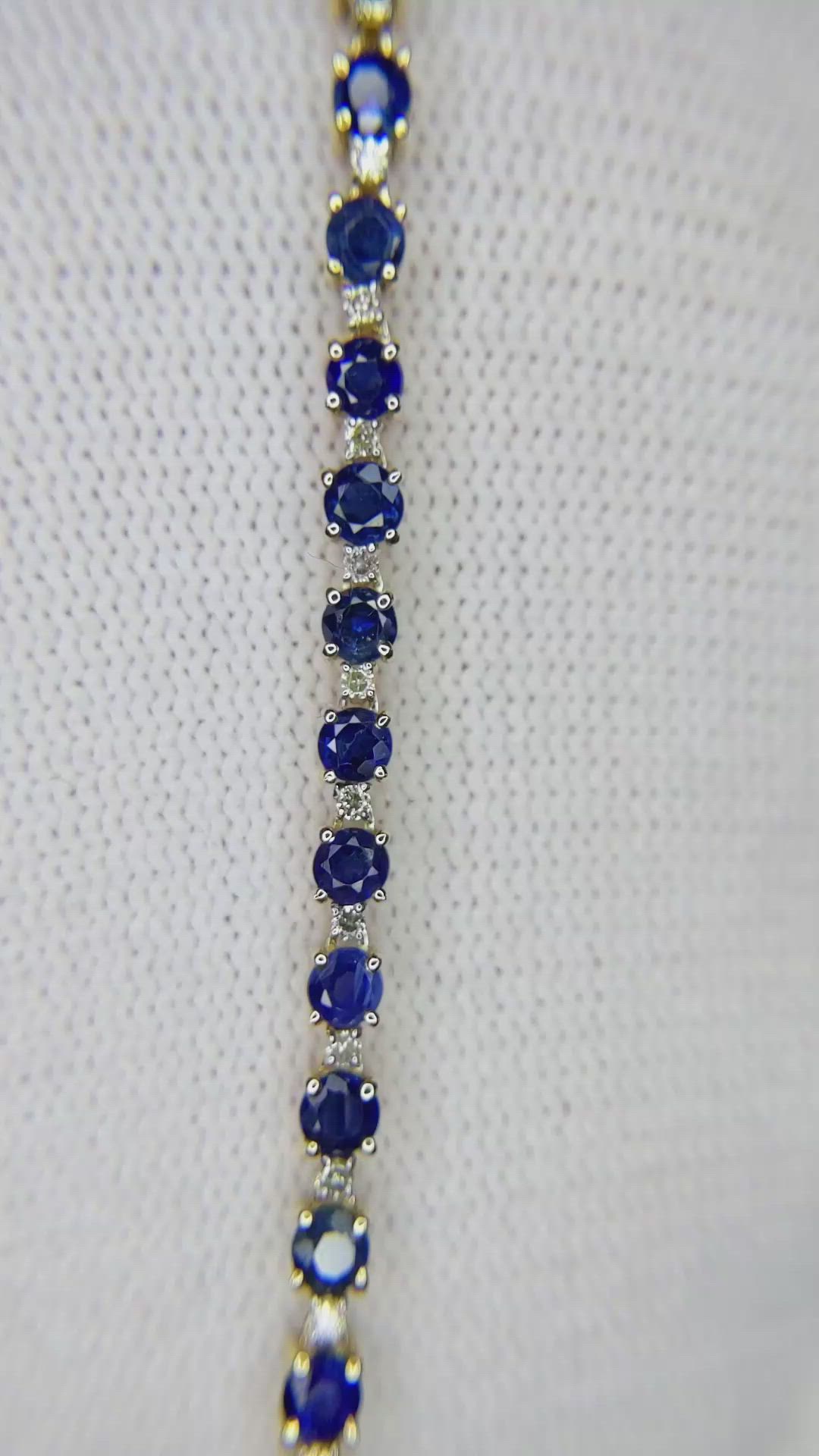 4.70 Ct.Tw. Blue Sapphire and Natural Diamond Tennis/Line Bracelet, 14K Yellow Gold Size Video