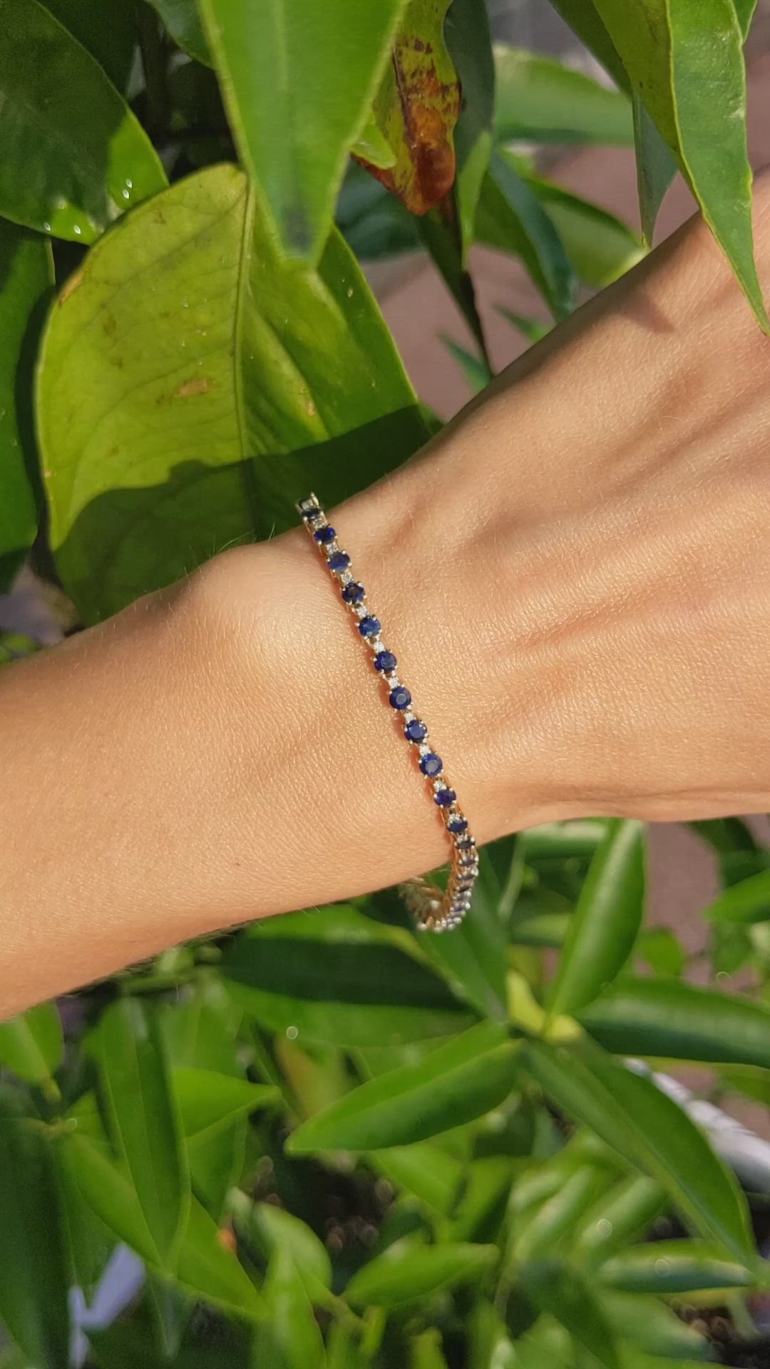 4.70 Ct.Tw. Blue Sapphire and Natural Diamond Tennis/Line Bracelet, 14K Yellow Gold Size Video