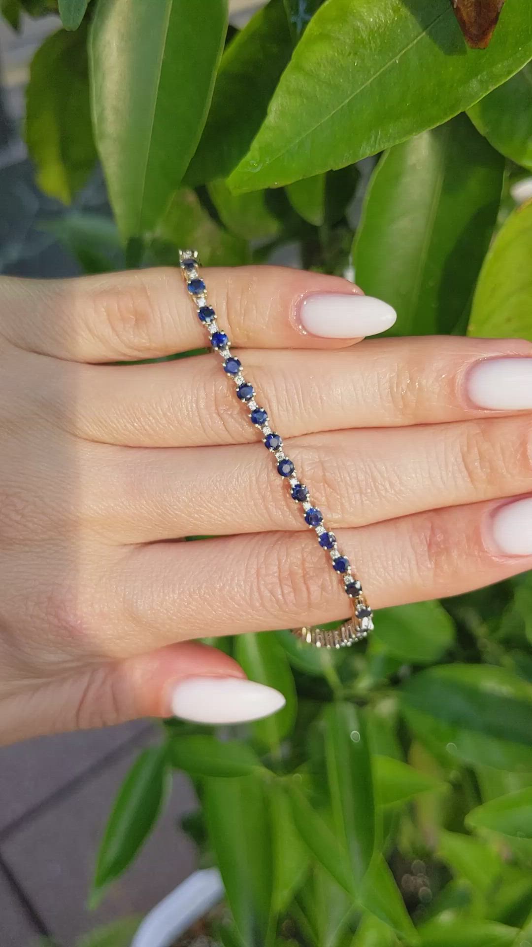 4.70 Ct.Tw. Blue Sapphire and Natural Diamond Tennis/Line Bracelet, 14K Yellow Gold Size Video