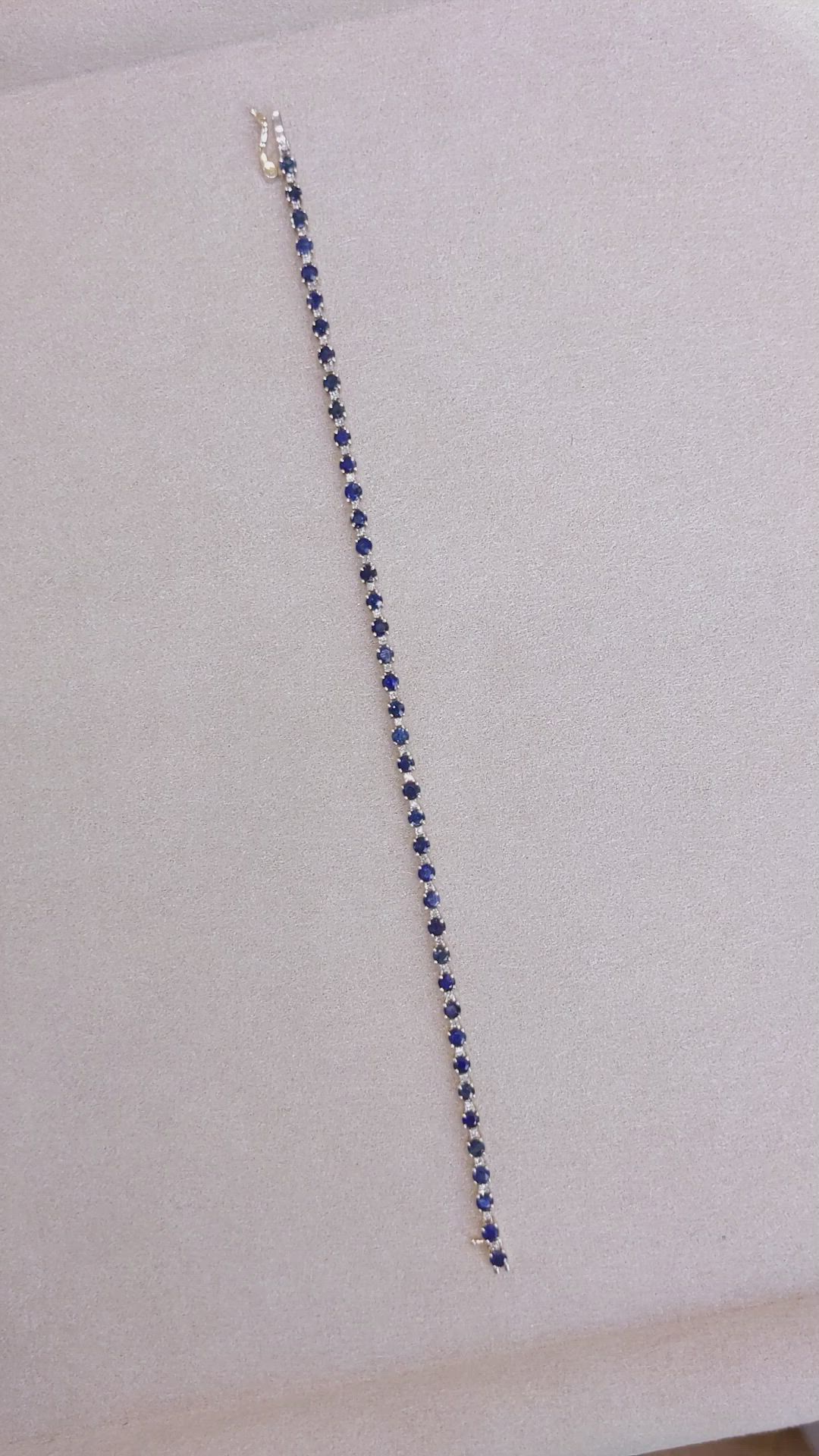 4.70 Ct.Tw. Blue Sapphire and Natural Diamond Tennis/Line Bracelet, 14K Yellow Gold Size Video