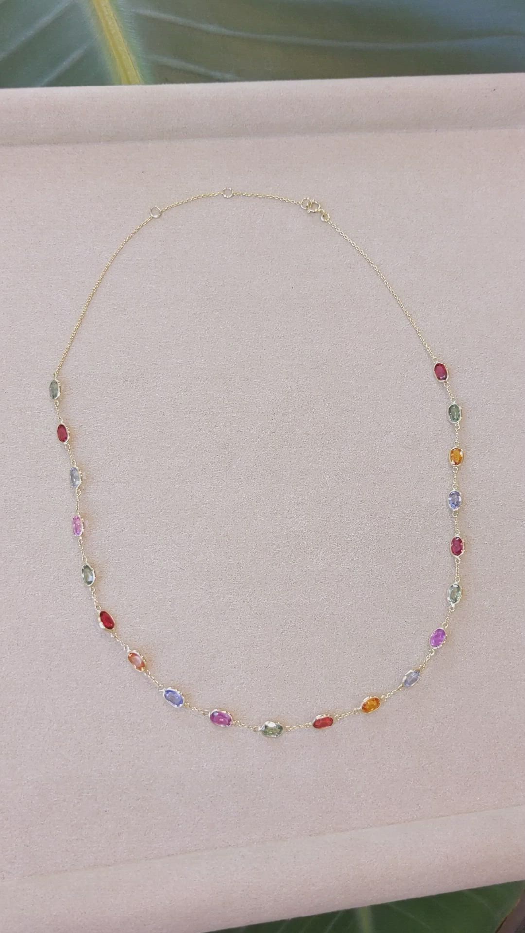 12.81 Ct. Multi Color Sapphire Bezel Necklace, 14K Yellow Gold Size Video