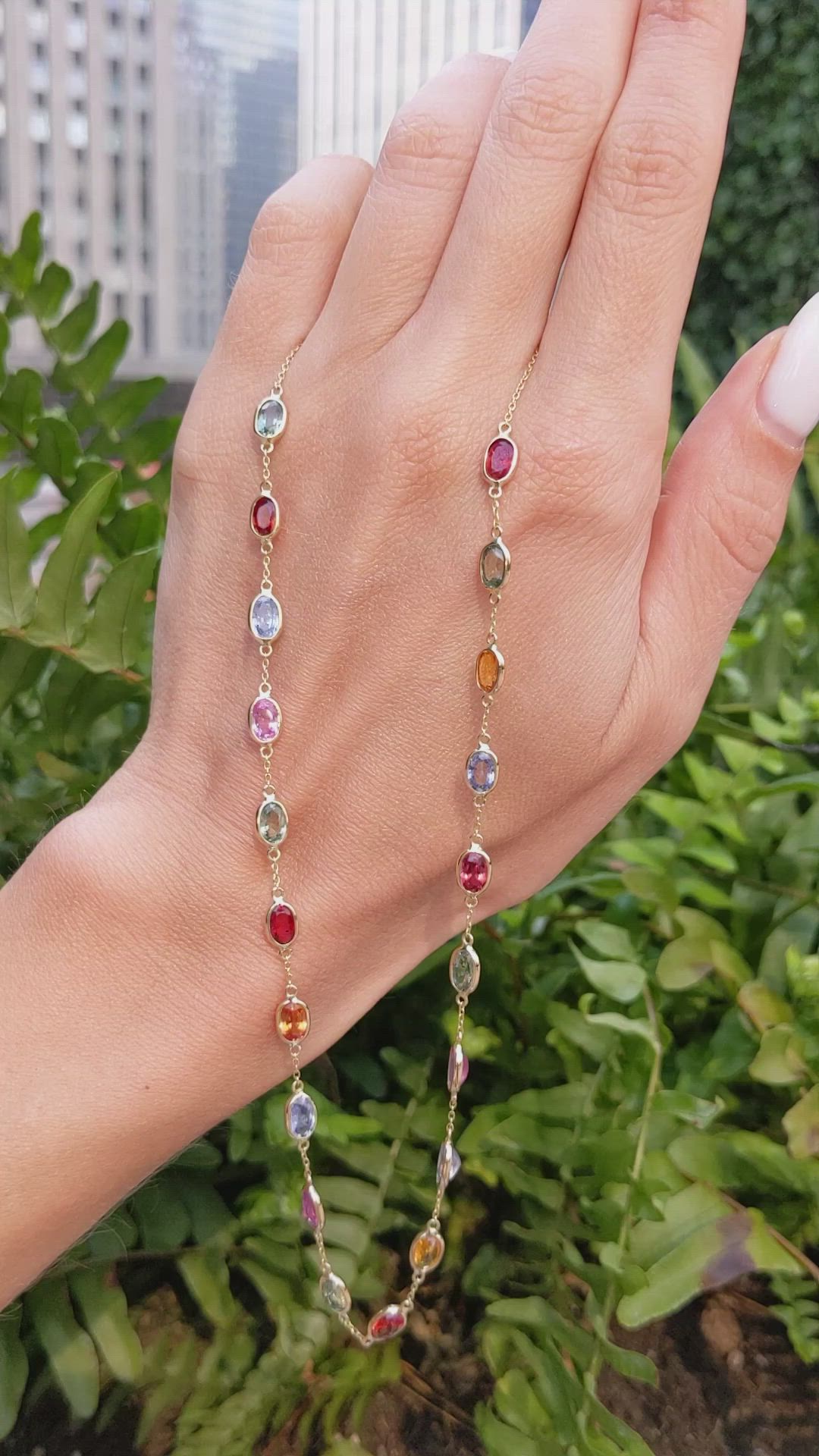 12.81 Ct. Multi Color Sapphire Bezel Necklace, 14K Yellow Gold Size Video