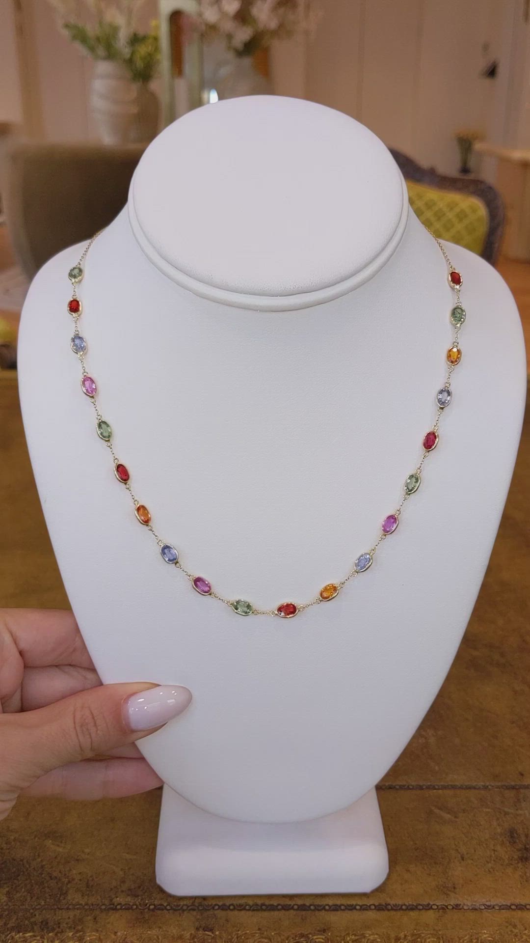 12.81 Ct. Multi Color Sapphire Bezel Necklace, 14K Yellow Gold Size Video