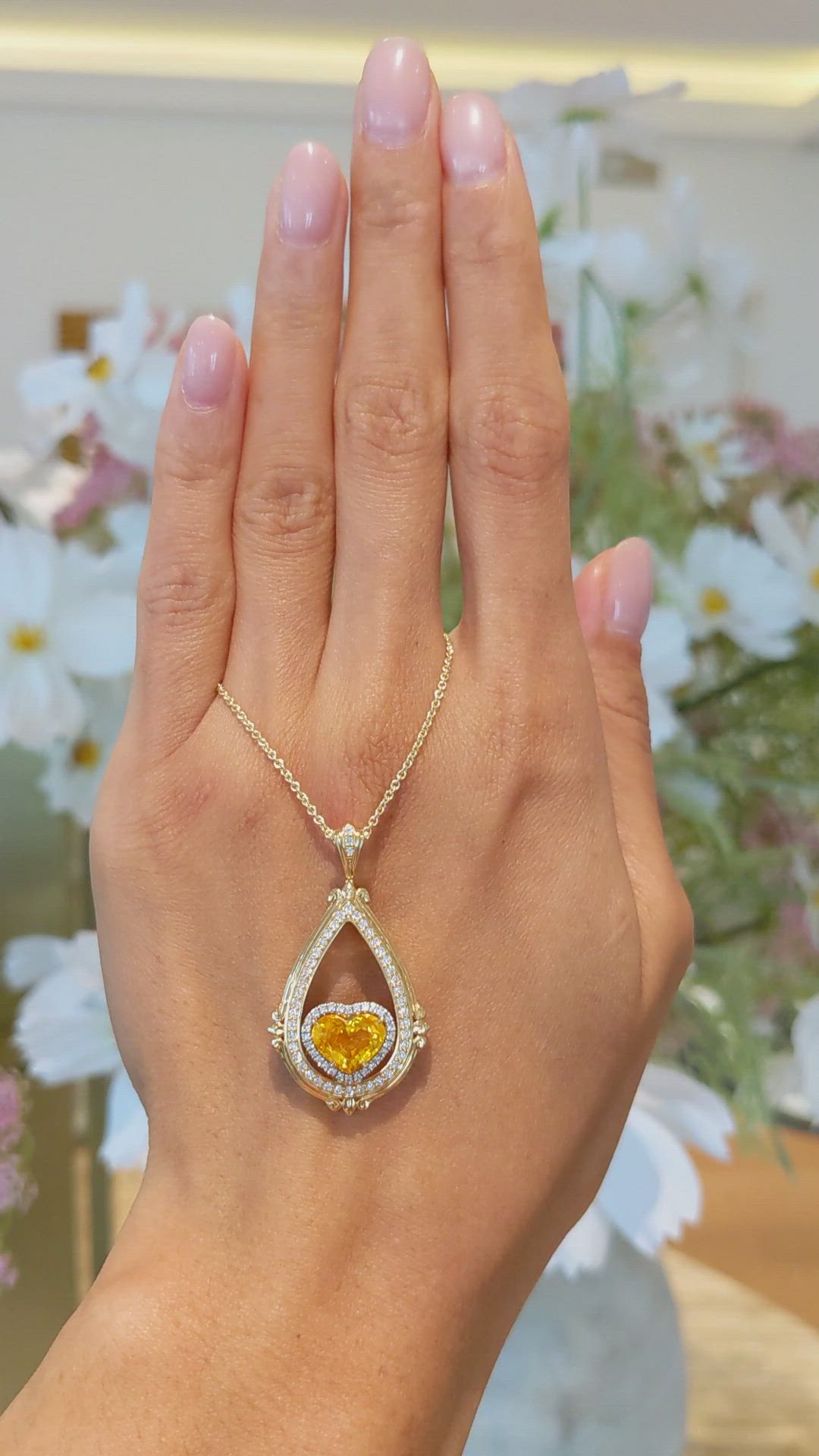 2.51 Ct. Yellow Sapphire and Natural Diamond Antique Style Pendant, 18K White & Yellow Size Video