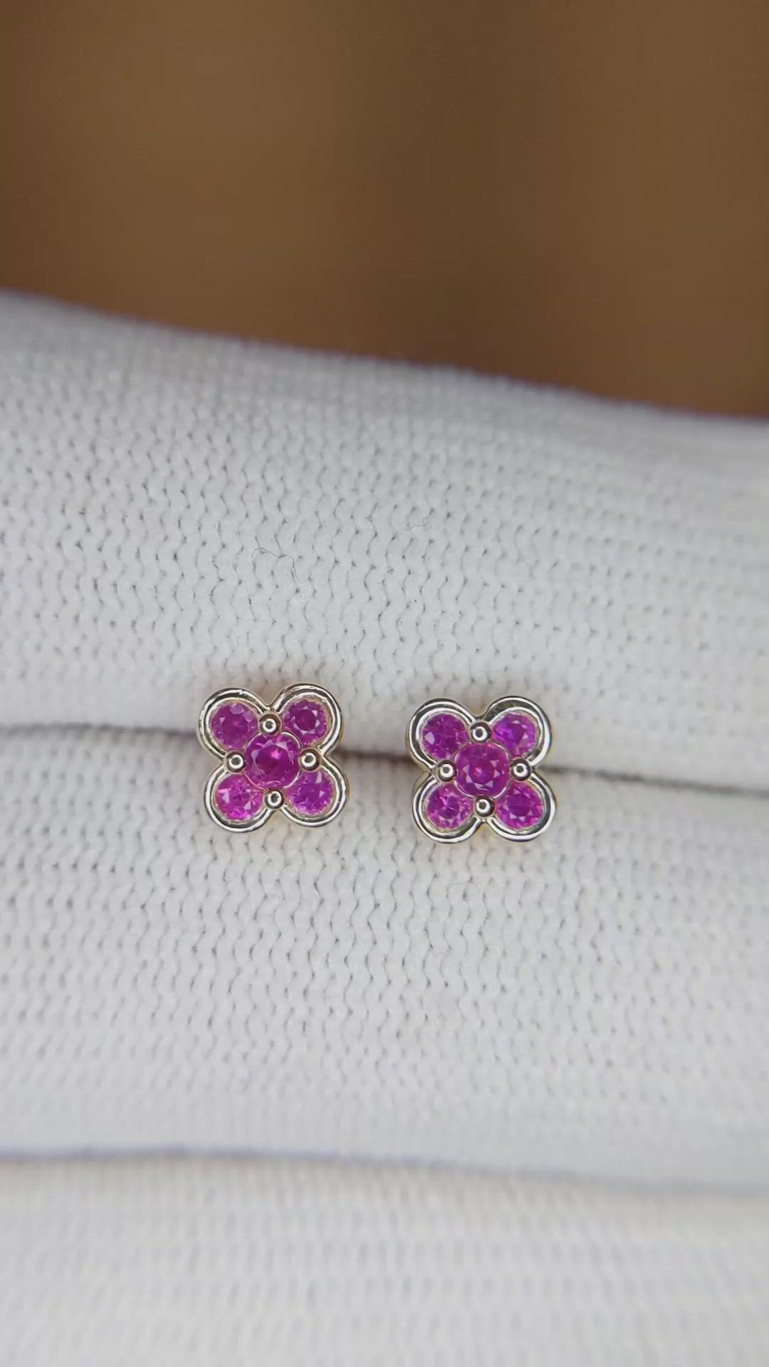 0.32 Ct.Tw. Pink Sapphire Studs Earrings, 14K Yellow Gold Size Video