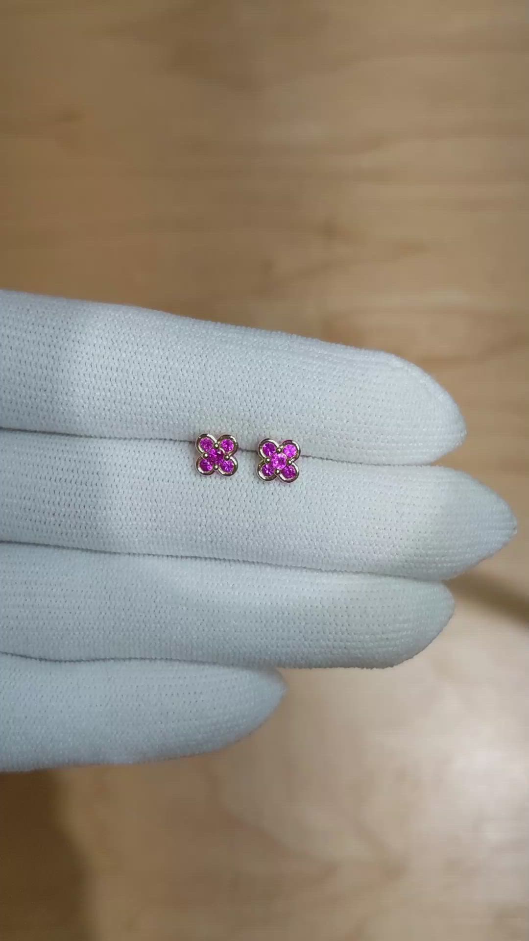 0.32 Ct.Tw. Pink Sapphire Studs Earrings, 14K Yellow Gold Size Video