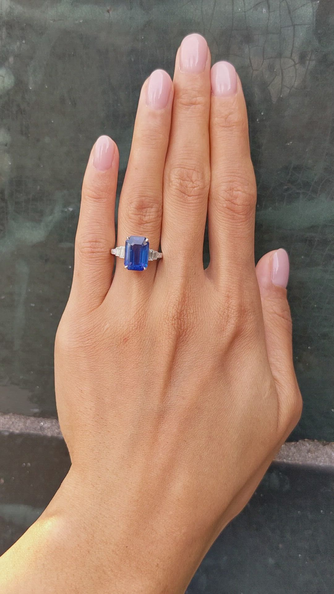 4.92 Ct. Blue Sapphire and Natural Diamond Pave Ring, Platinum 950 Size Video