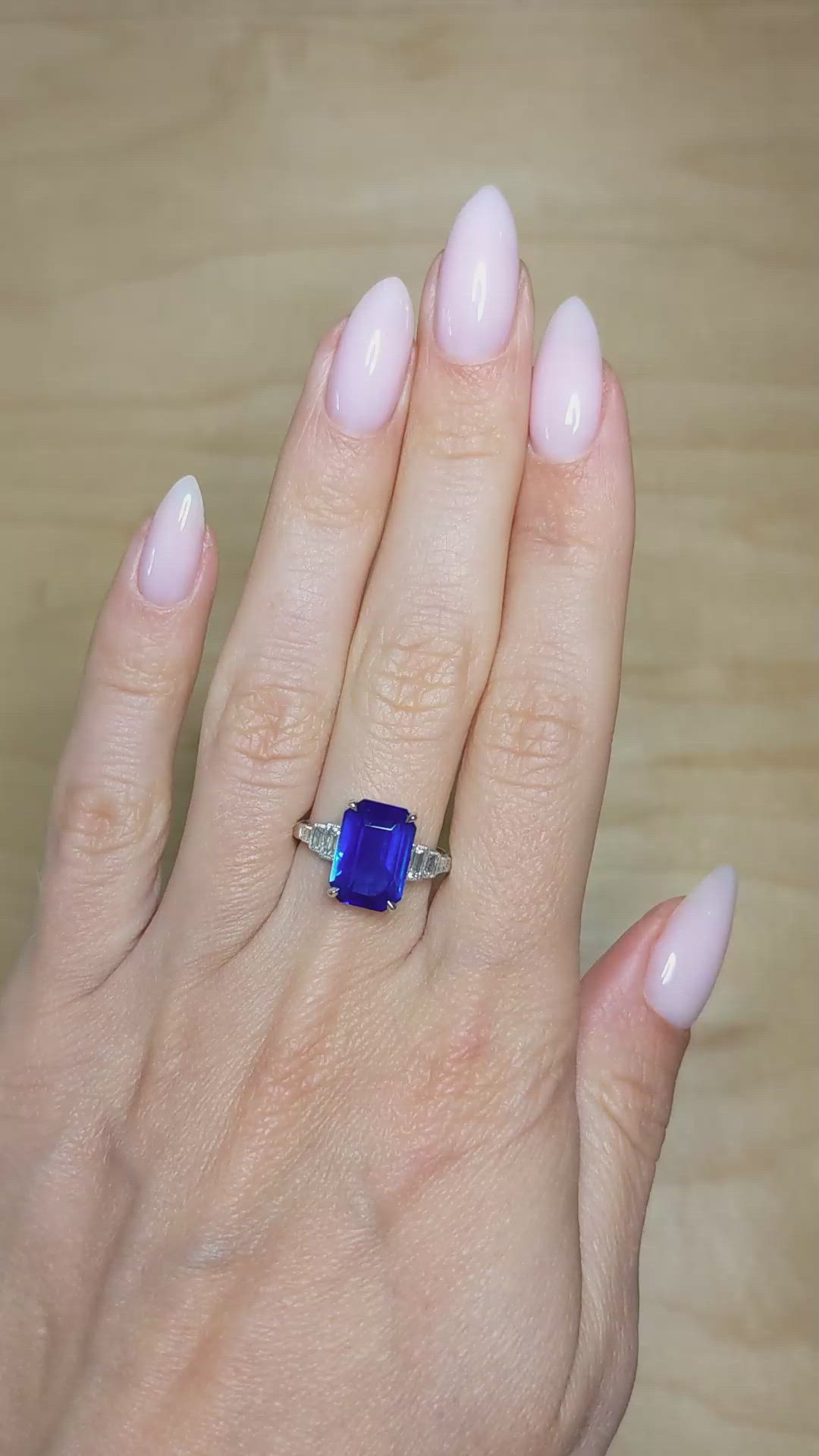 4.92 Ct. Blue Sapphire and Natural Diamond Pave Ring, Platinum 950 Size Video