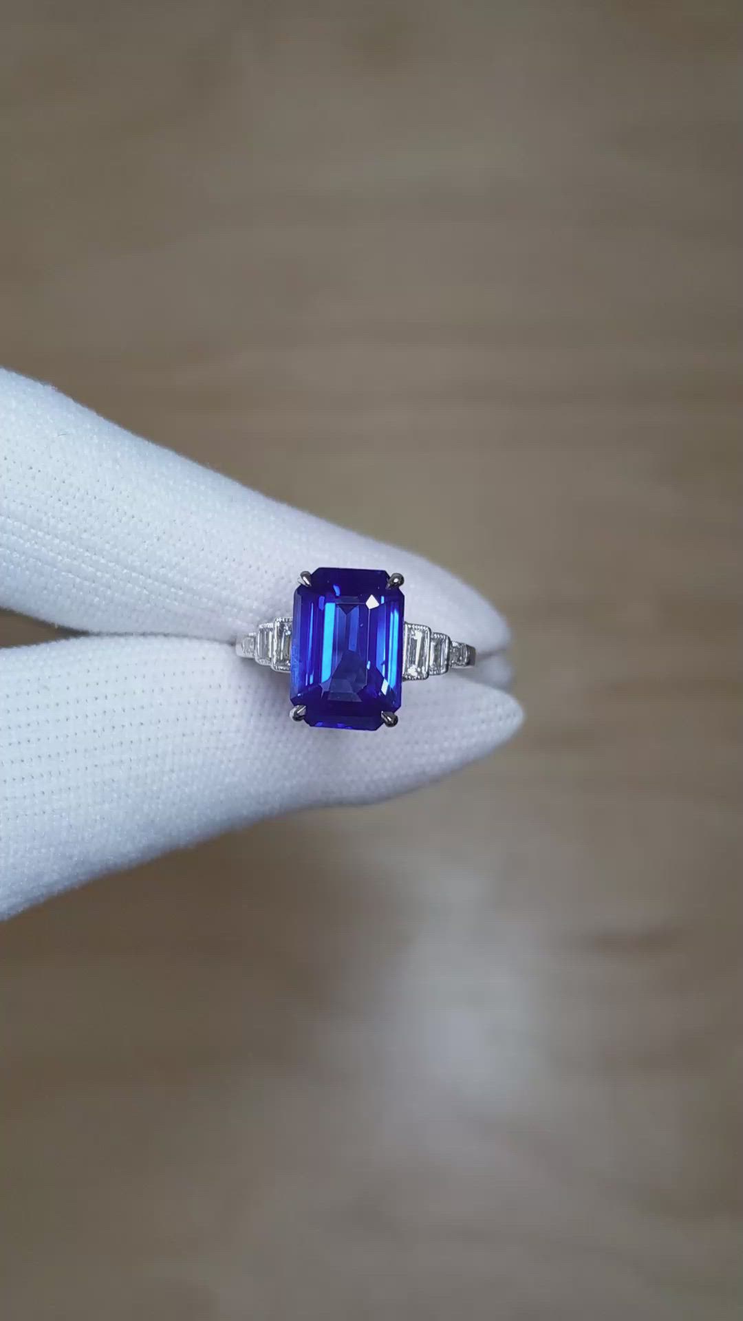 4.92 Ct. Blue Sapphire and Natural Diamond Pave Ring, Platinum 950 Size Video