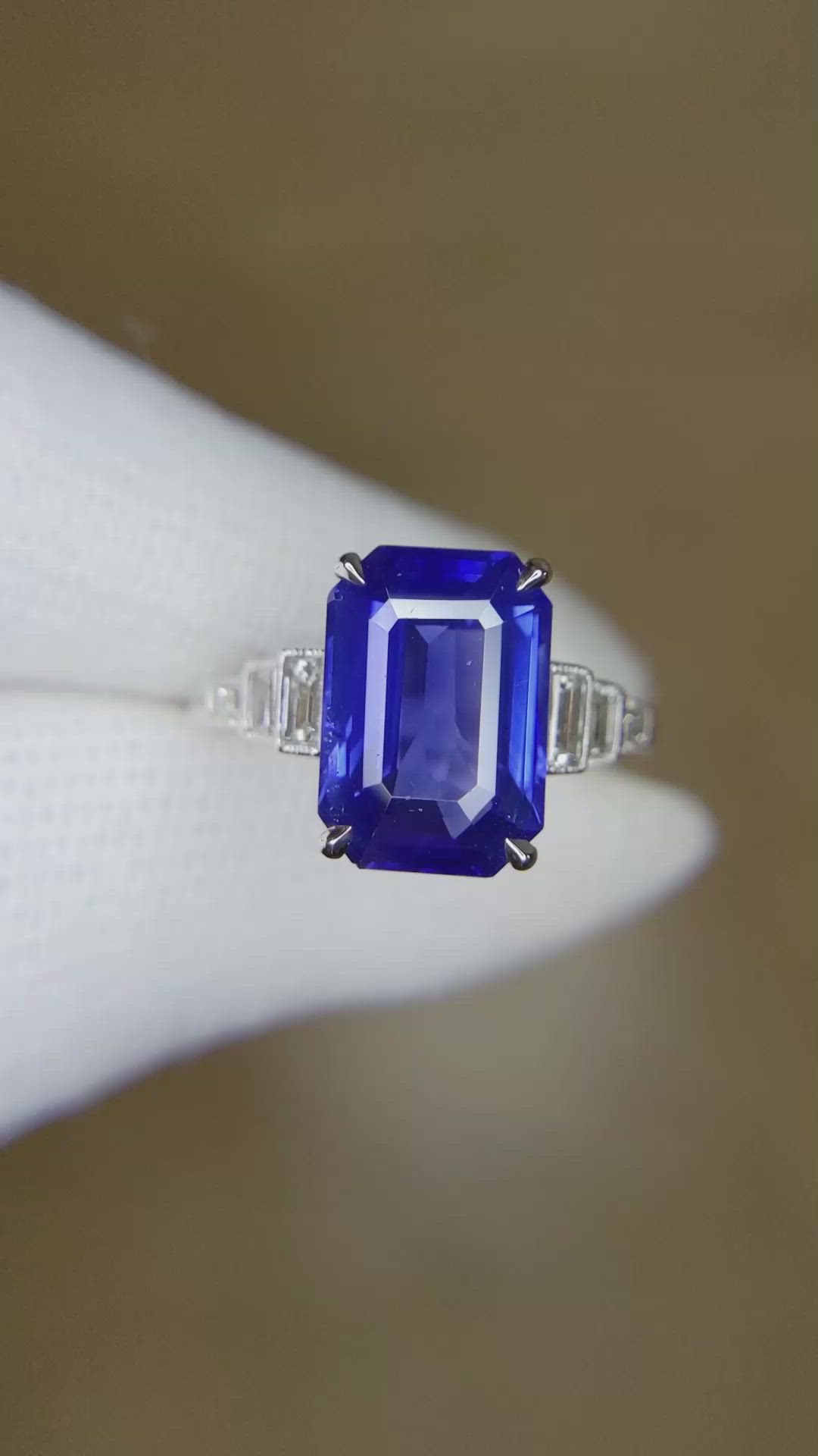 4.92 Ct. Blue Sapphire and Natural Diamond Pave Ring, Platinum 950 Size Video