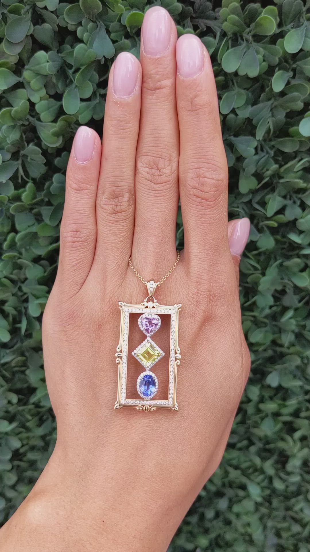 1.02 Ct. Mixed Sapphire and Natural Diamond Pave Pendant, 18K White & Yellow Size Video