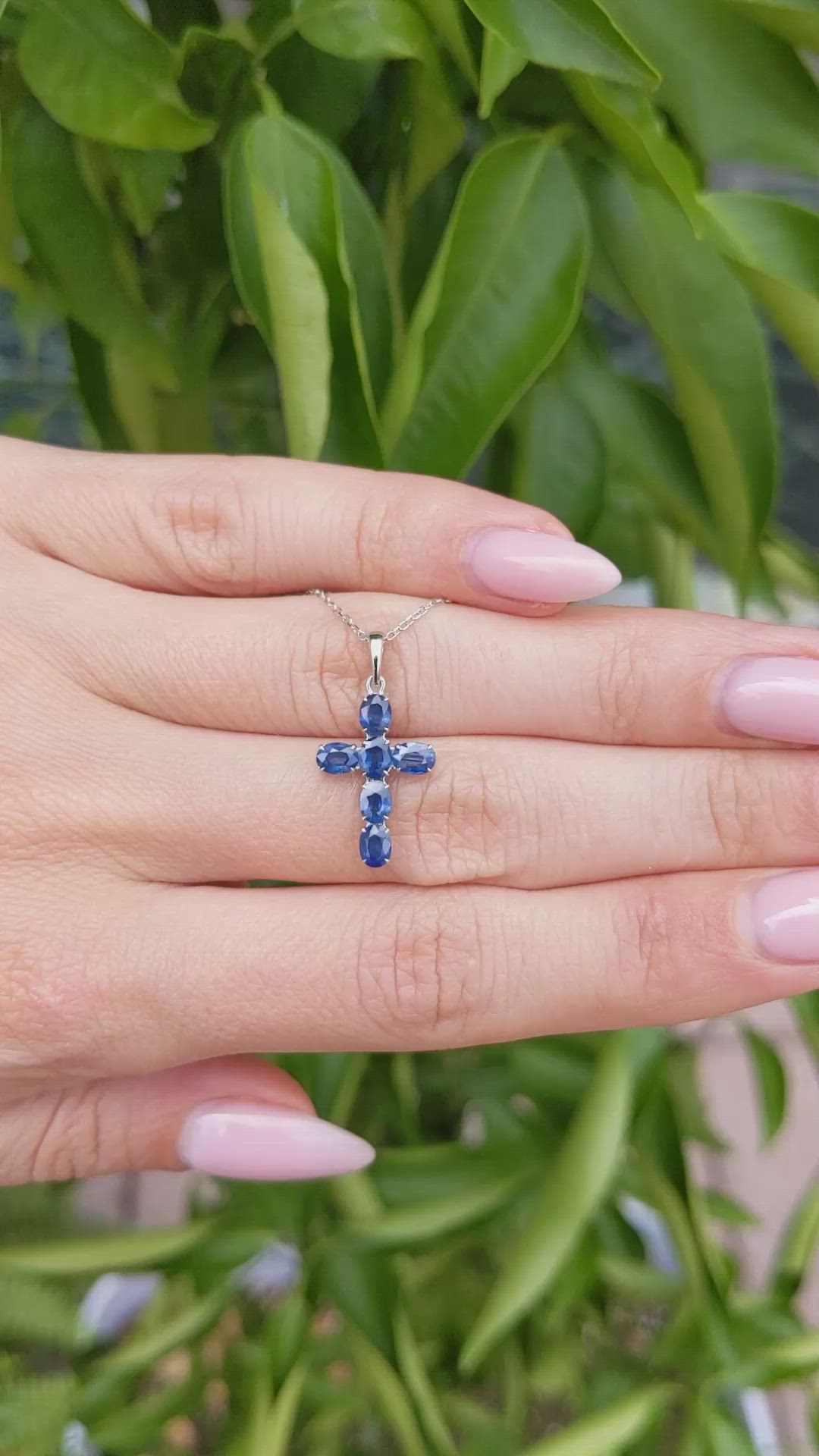 1.42 Ct. Blue Sapphire Religious Pendant, 14K White Gold Size Video