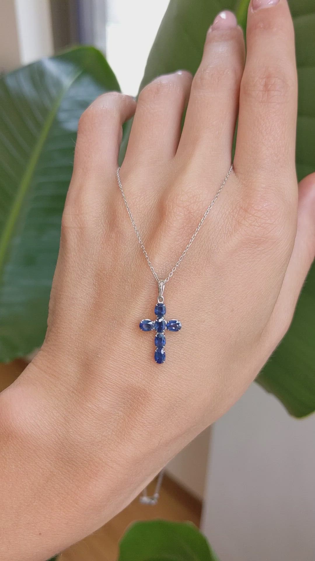 1.42 Ct. Blue Sapphire Religious Pendant, 14K White Gold Size Video