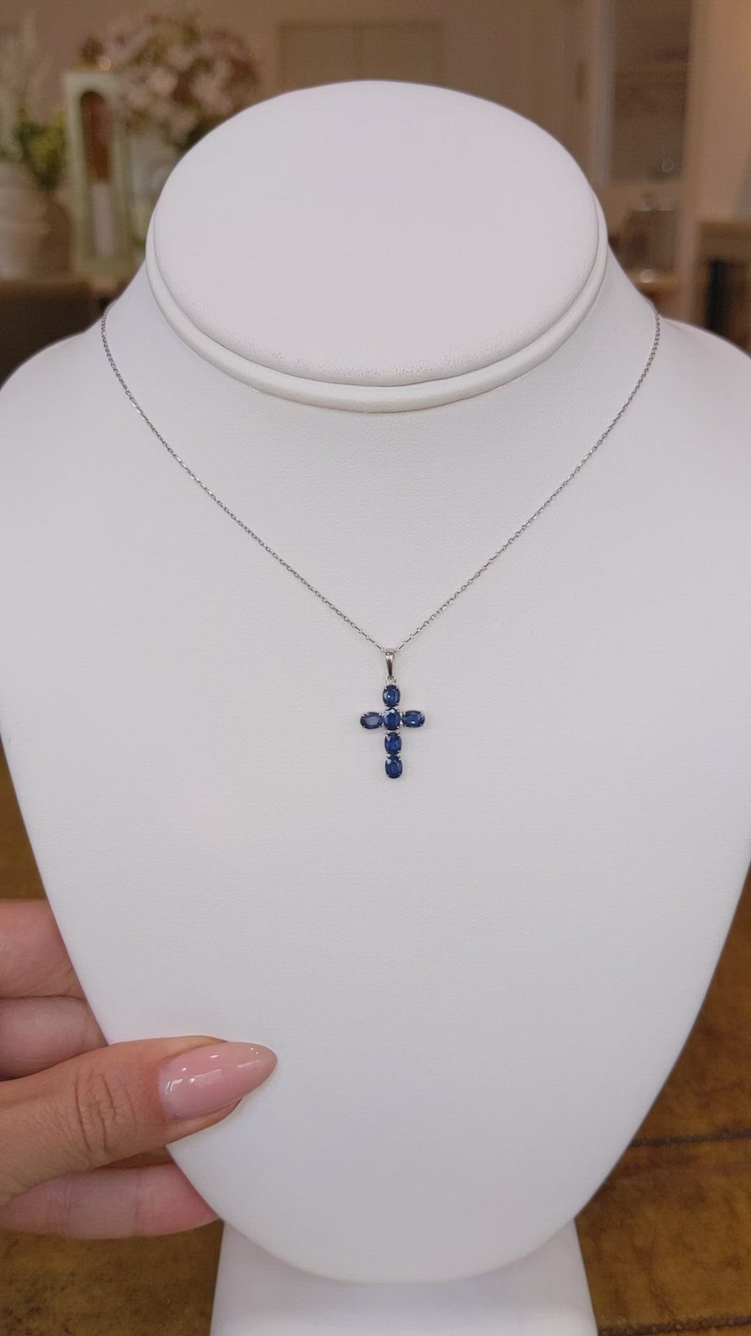 1.42 Ct. Blue Sapphire Religious Pendant, 14K White Gold Size Video