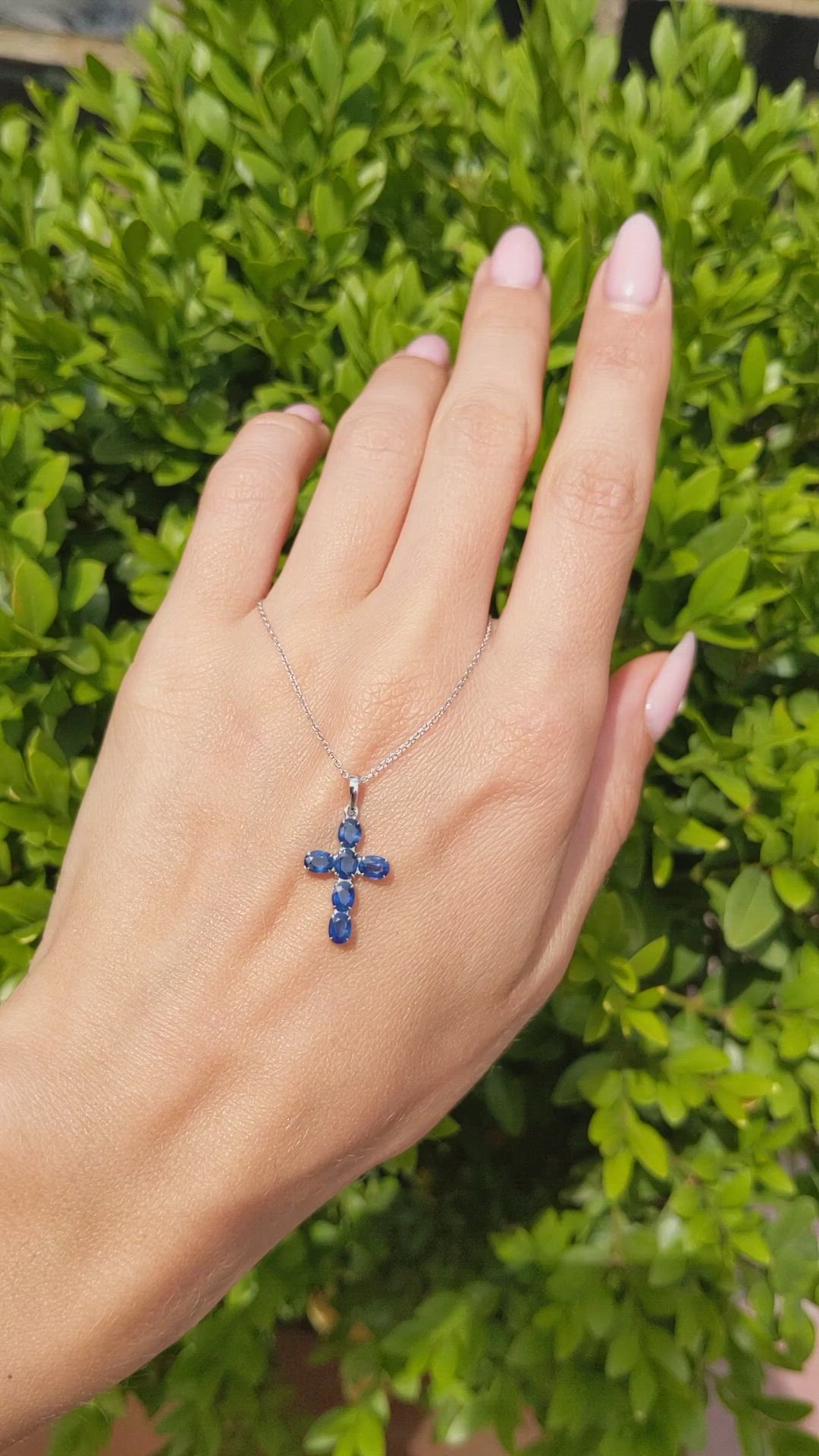 1.42 Ct. Blue Sapphire Religious Pendant, 14K White Gold Size Video