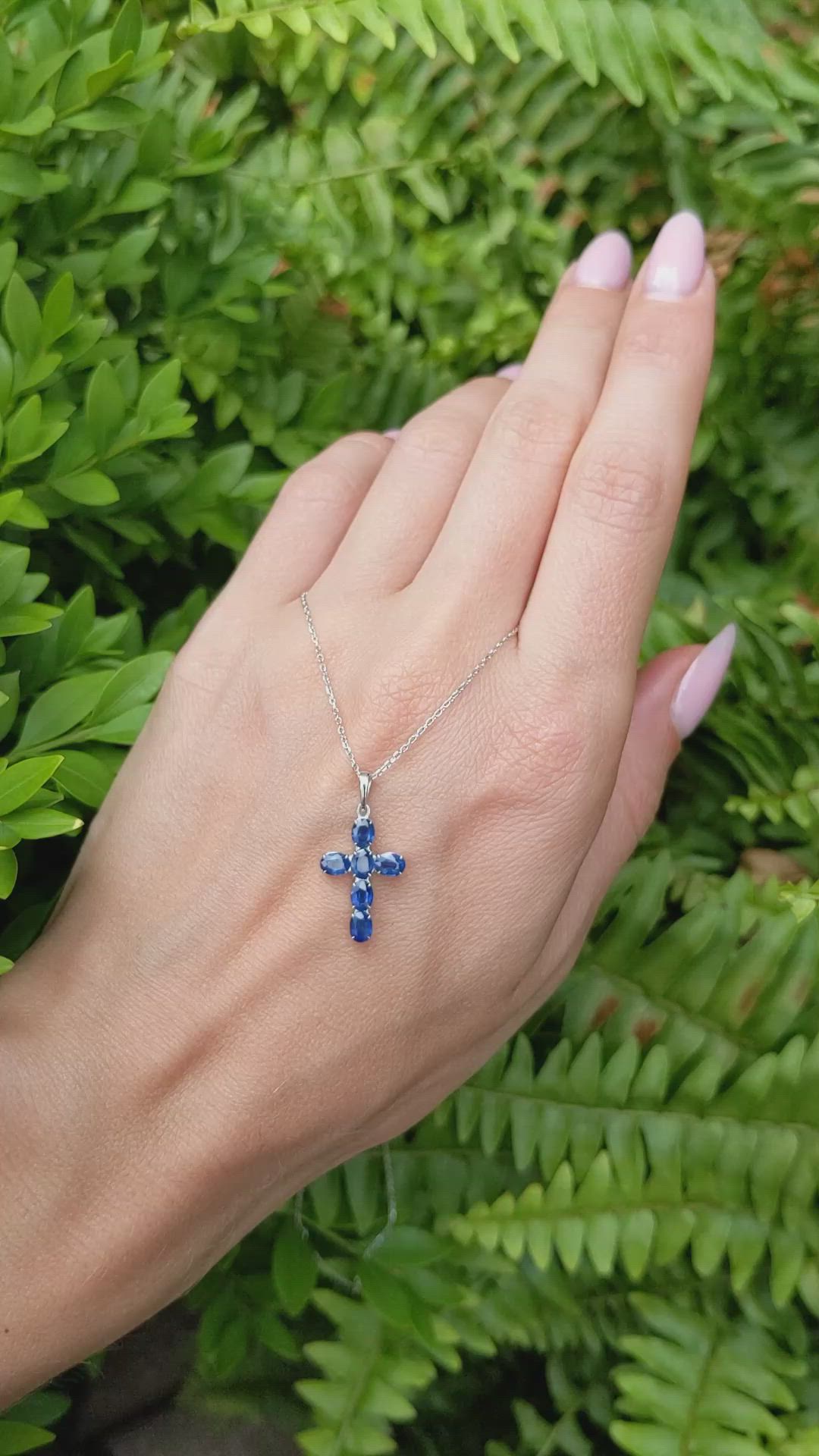 1.42 Ct. Blue Sapphire Religious Pendant, 14K White Gold Size Video