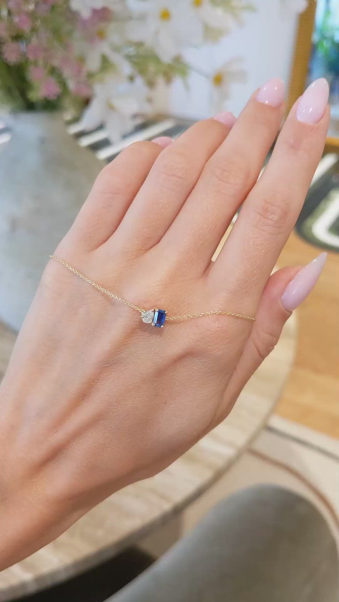 0.42 Ct.Tw. Blue Sapphire and Natural Diamond Accent Stones Bracelet, 14K Yellow Gold Size Video