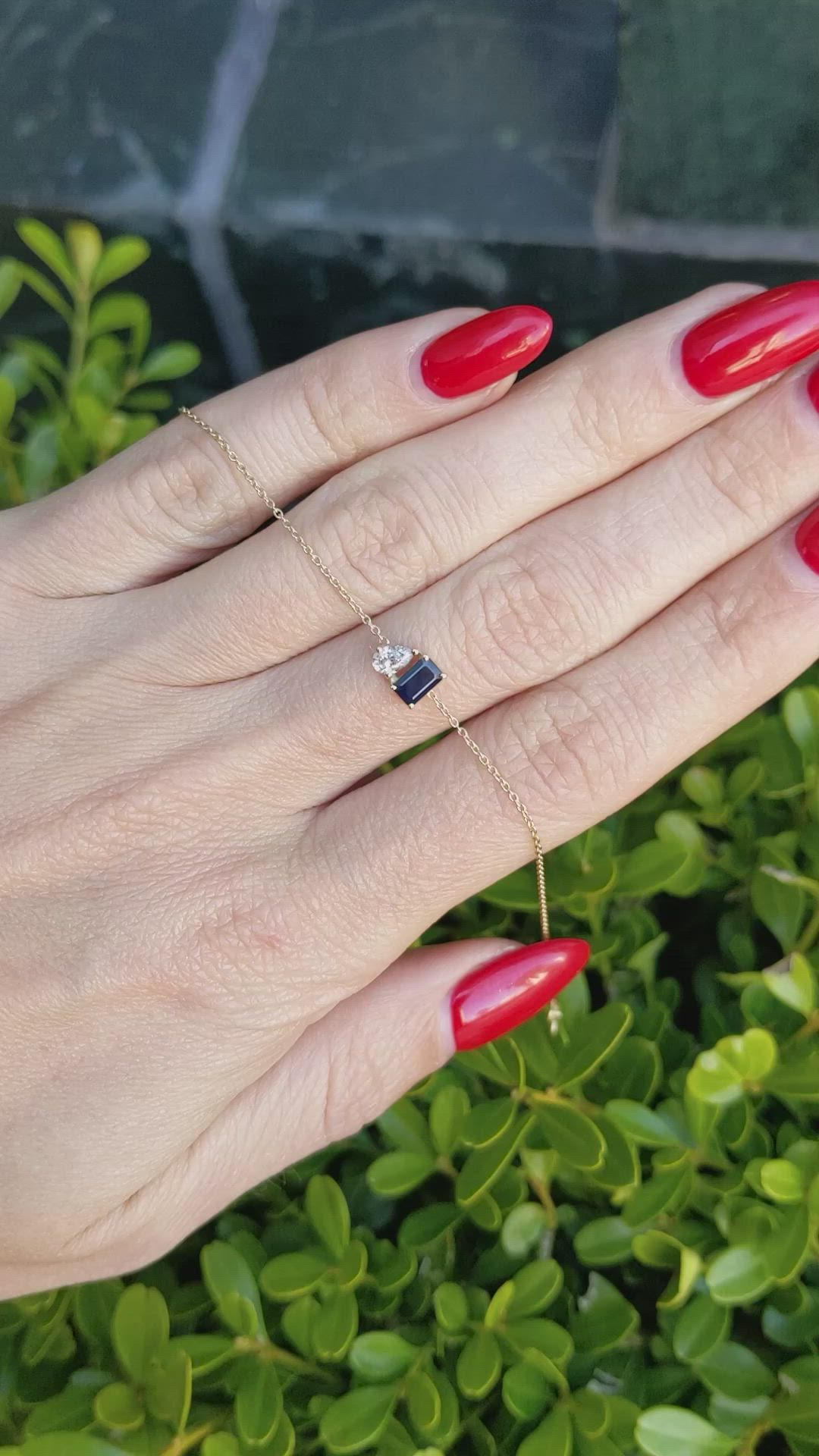 0.42 Ct.Tw.Total Carat Weight Blue Sapphire and Natural Diamond Accent Stones Bracelet, 14K Yellow Gold Size Video