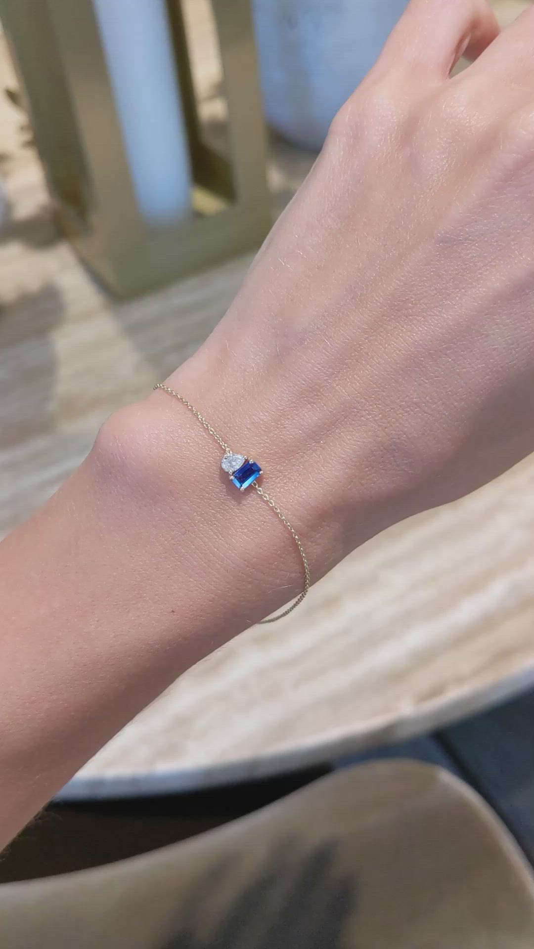0.42 Ct.Tw. Blue Sapphire and Natural Diamond Accent Stones Bracelet, 14K Yellow Gold Size Video